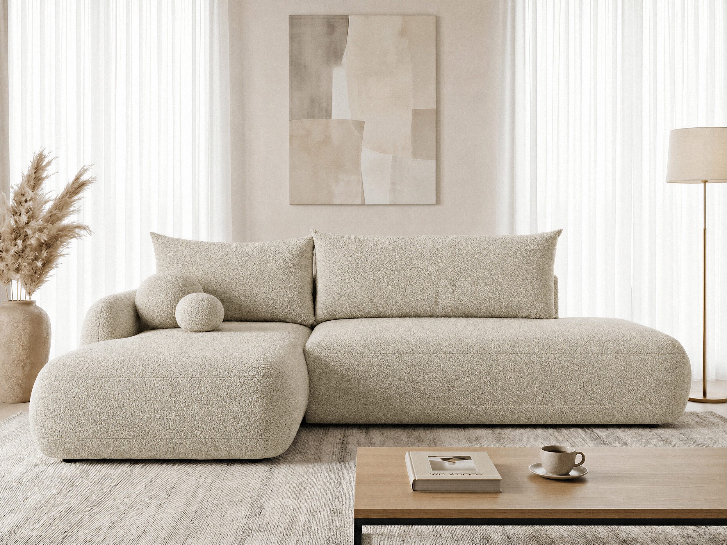 Sofnet Ecksofa Neto, mit Schlaffunktion und Bettkasten, Weiches Schlafsofa mit Wellenfeder, L-Form Couch, Bouclé