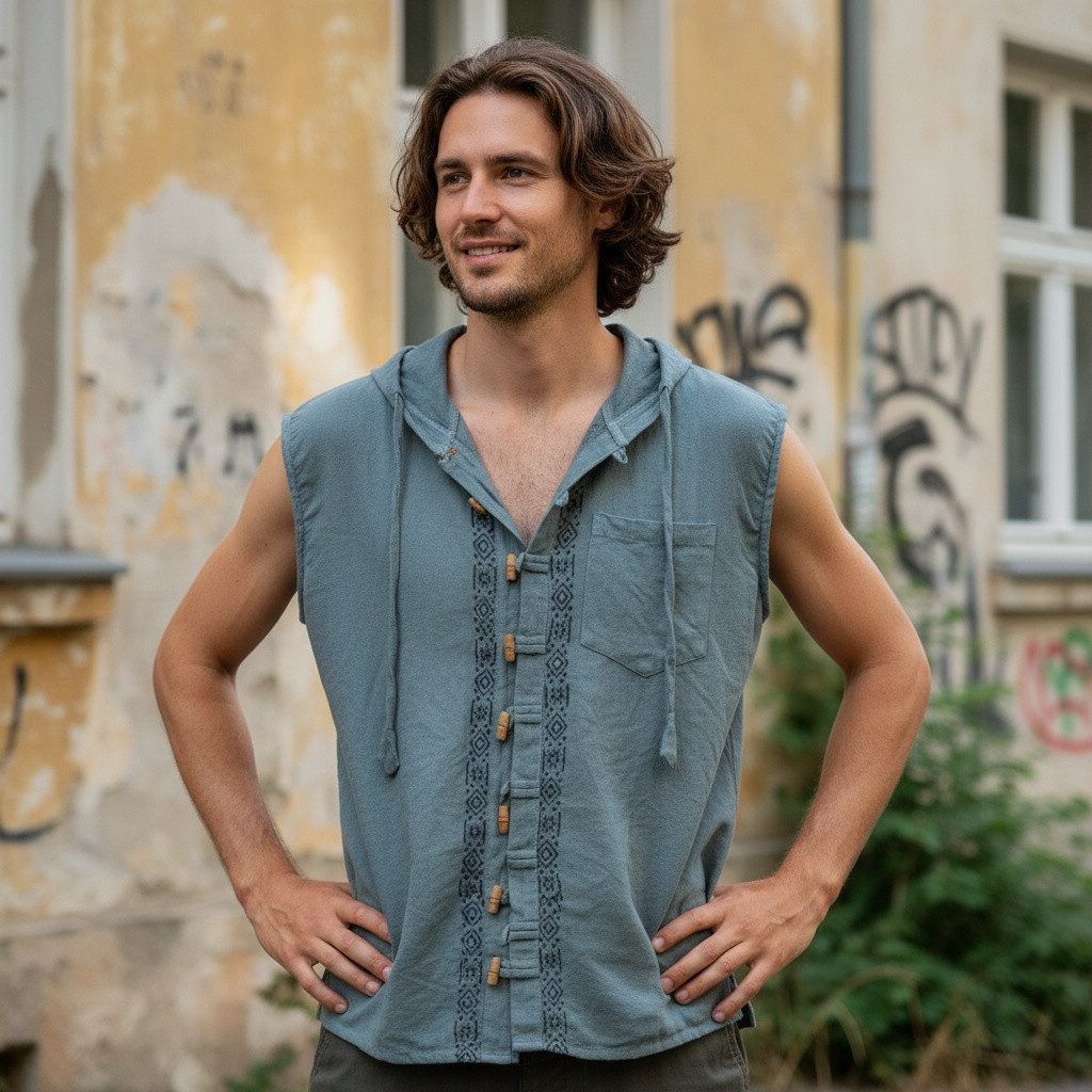 Guru-Shop Hemd & Shirt Natürliches Hemd aus Indien, Top mit Kapuze -.. alte günstig online kaufen