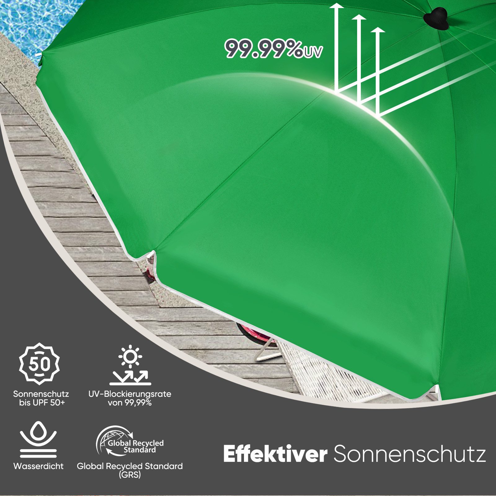 Sekey Sonnenschirm Ø 160 cm Balkonschirm Rund Strandschirm Sonnenschirm mit Schutzhülle, LxB: 160,00x160,00 cm, Neigungswinkel verstellbar, Höhe verstellbar, mit Tragetasche