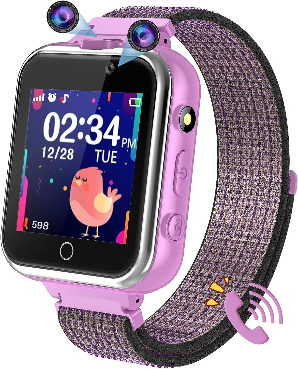 PTHTECHUS Smartwatch (1,54 Zoll), Kinder Spieluhr Anruf Taschenrechner  Kamera Geschenk für Kinder