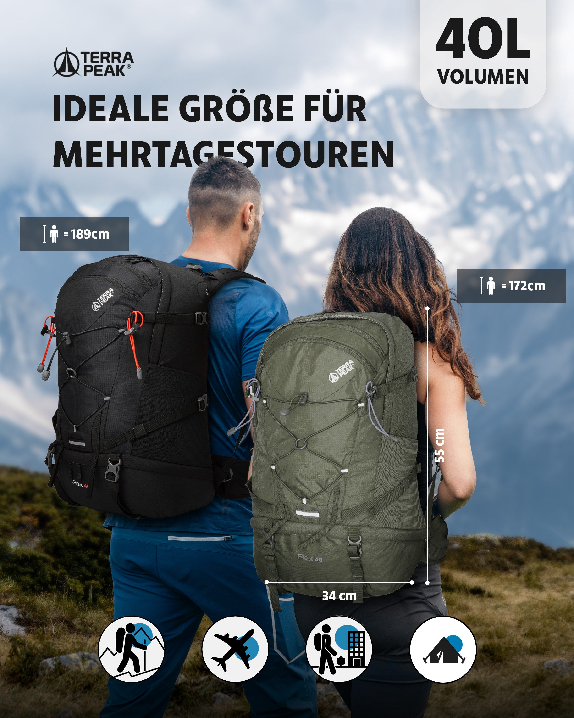 Terra Peak Wanderrucksack Flex 40, Wanderrucksack 40L mit YKK Reißverschlus günstig online kaufen