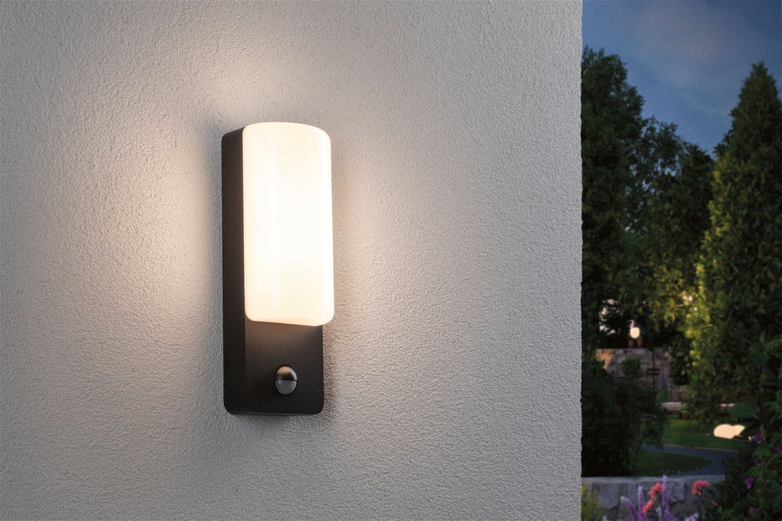 Paulmann LED Außen-Wandleuchte Bonnie IP44 93x77mm 3000K 8,5W 560lm 230V Anthrazit Aluminium, LED fest integriert, Warmweiß, Bewegungsmelder