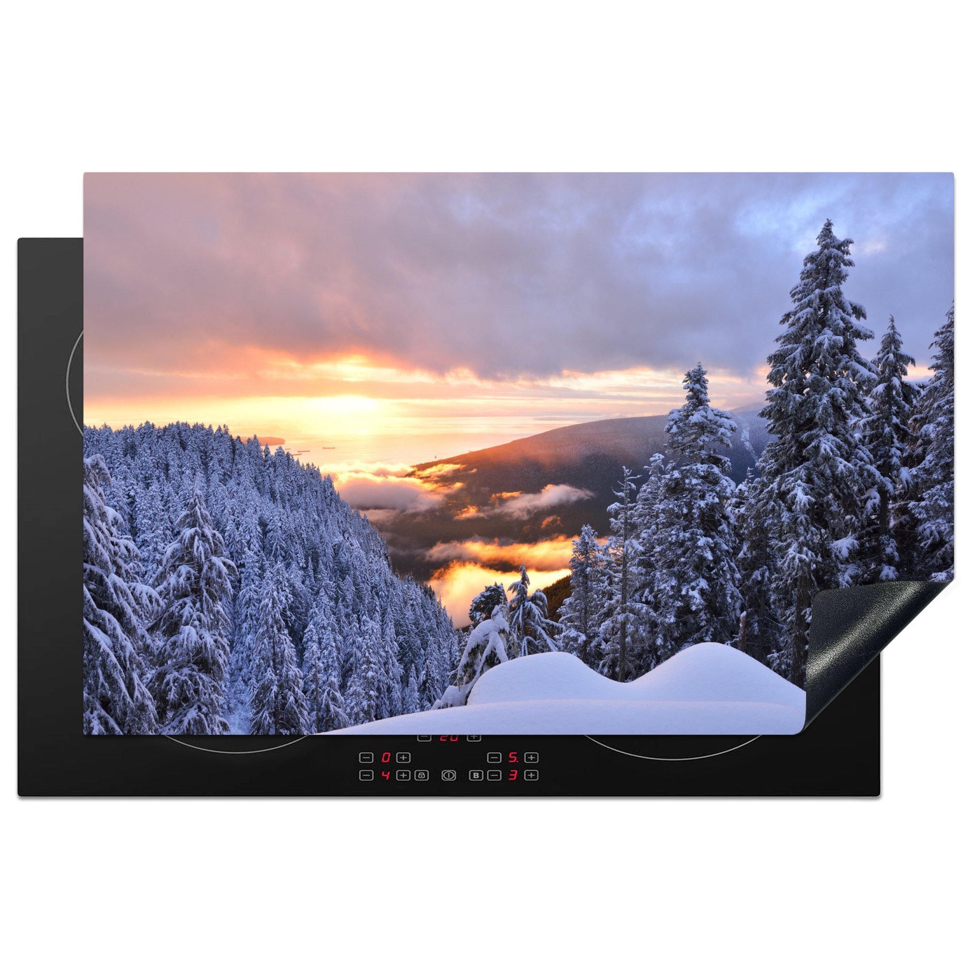 MuchoWow Herdblende-/Abdeckplatte Sonnenuntergang über dem nordamerikanischen Grouse Mountain in Kanada, Vinyl, (1 tlg), 81x52 cm, Induktionskochfeld Schutz für die küche, Ceranfeldabdeckung