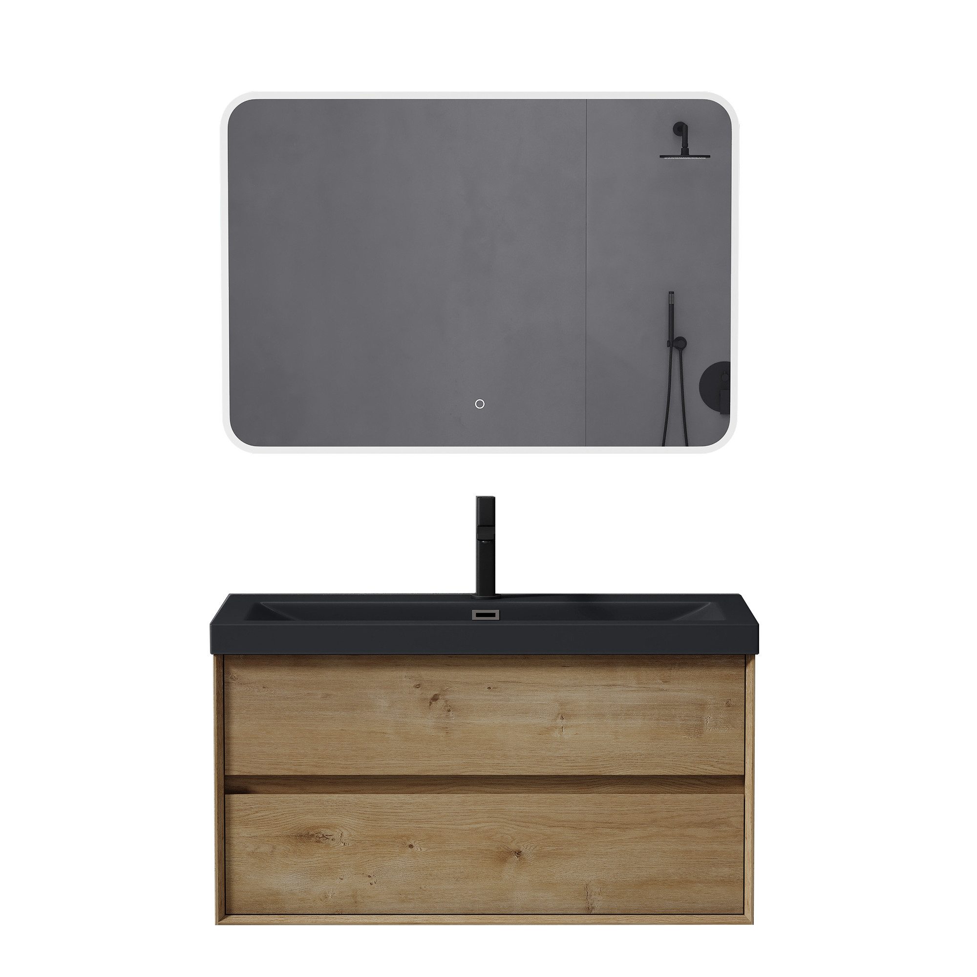 Mai & Mai Waschtisch-Set Waschtisch Anthrazit mit Waschbecken und 2 Soft-Close-Schubladen Rimo, Mineralguss-Waschbecken