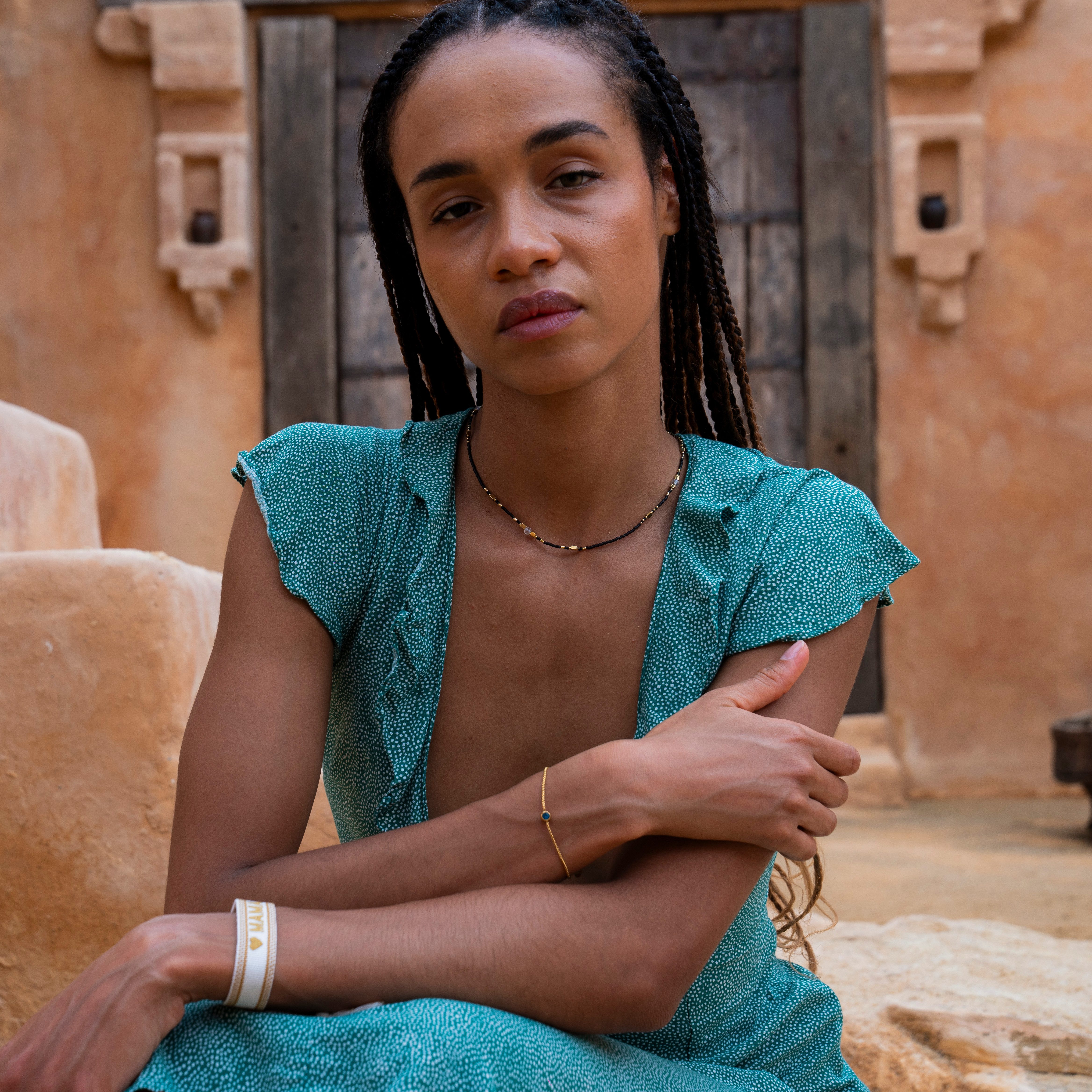 Made by Nami Perlenkette Damen Halskette Bunt Perlen Edelstein verstellbar wasserfest Boho-Stil, aus Edelstein – Sommerlich – mit Verlängerung – für empfindlich – Bild 4 von 5
