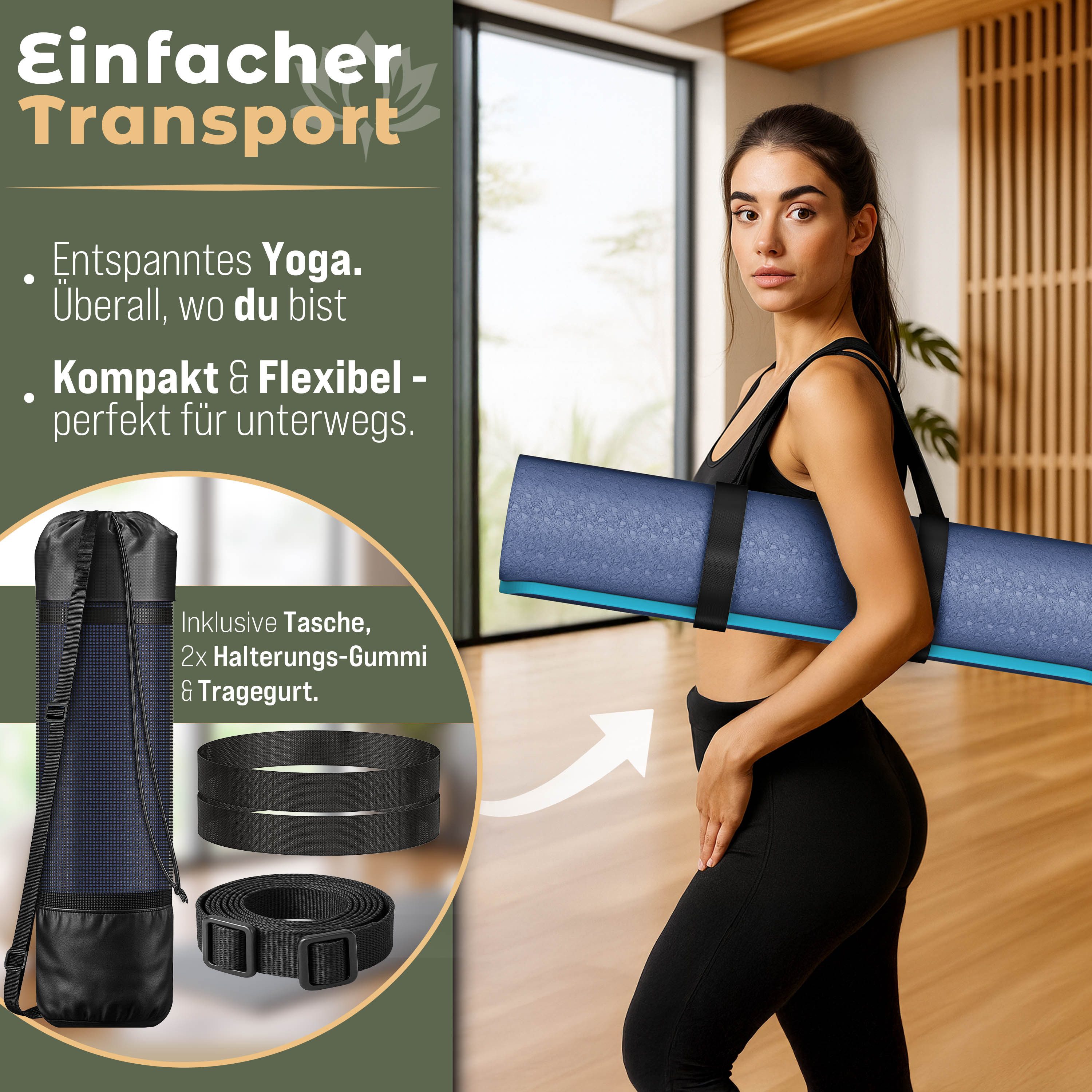 RE:SPORT Gymnastikmatte 183 x 61 x 0,6 cm mit Tragetasche Yogamatte TPE Fitnessmatte (rutschfest), Trainingsmatte mit Tragegurt Fitness Gymnastik Pilates Workou – Bild 2 von 5