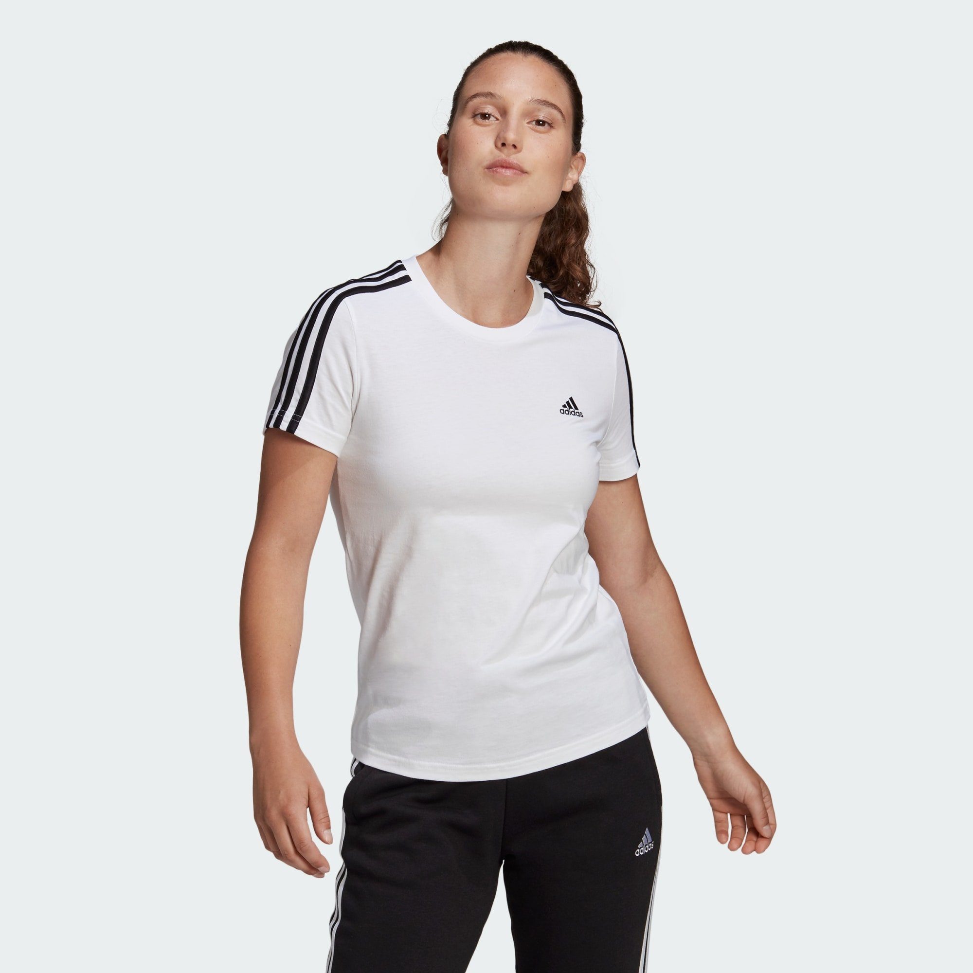 SLIM T-SHIRT / Black T-Shirt ESSENTIALS adidas White LOUNGEWEAR Sportswear 3-STREIFEN
