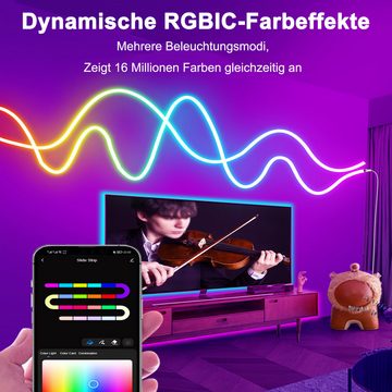 OKWISH LED Stripe 5M RGB LED Strip Set LED Streifen Lichtband Bluetooth via App Dimmbar, Selbstklebend Lichterkette Fernbedienung Musik Sync Party Zimmer Küche