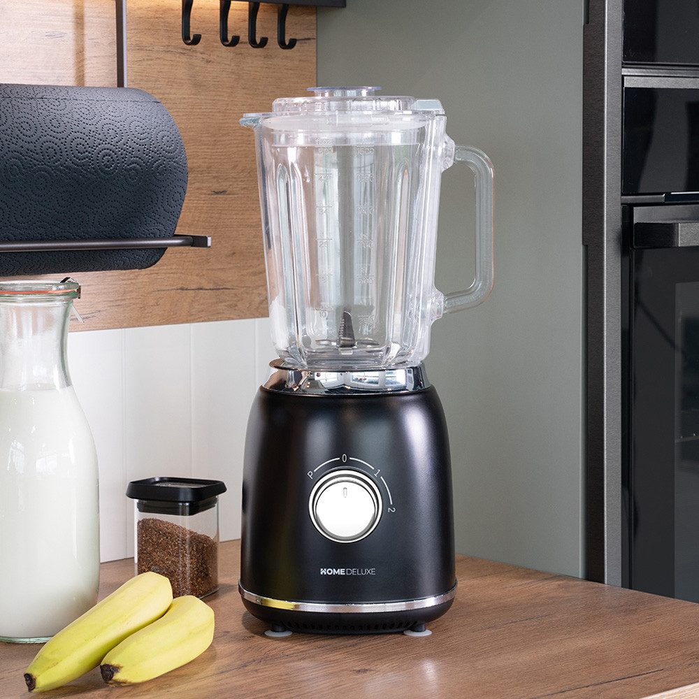HOME DELUXE Standmixer GRANDE - Matt Schwarz, 800 W, Mixer mit 1,5l, 4 Edelst. Klingen, Smoothie Maker