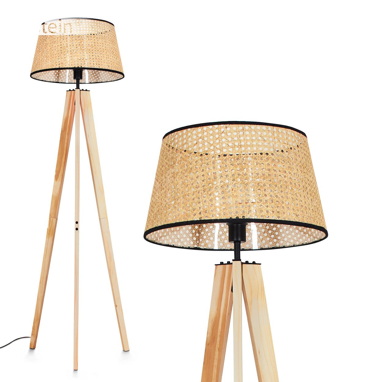 Stehlampe Stehlampe aus Holz/Wiener Geflecht/Rattan in Naturfarben/Schwarz