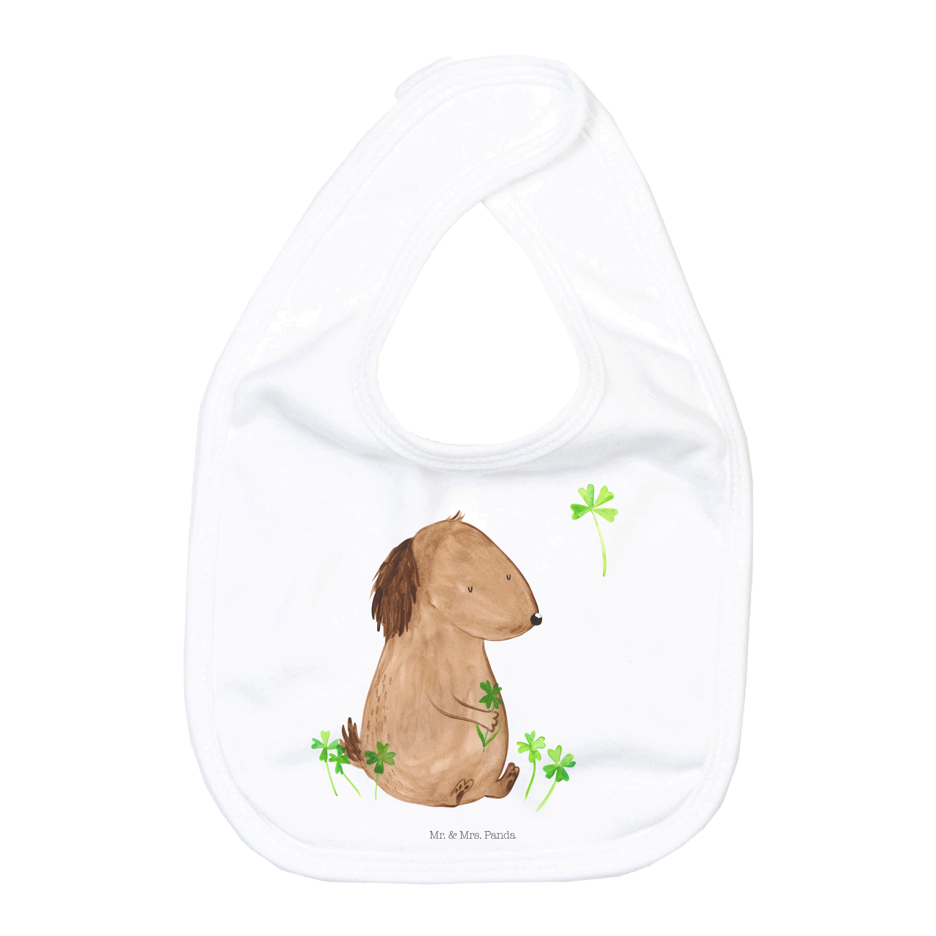 Mr. & Mrs. Panda Tragetuch Hund Kleeblatt, Lätzchen, Weiß, Sabber Lätzchen, Baumwoll, Viel Glück (Packung), Esslätzchen Neuanfang Kinder Lätzchen