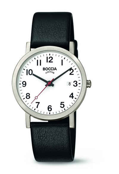 Boccia Quarzuhr Boccia Herren Uhr Titan 3622-03 Leder schwarz, (1-tlg)