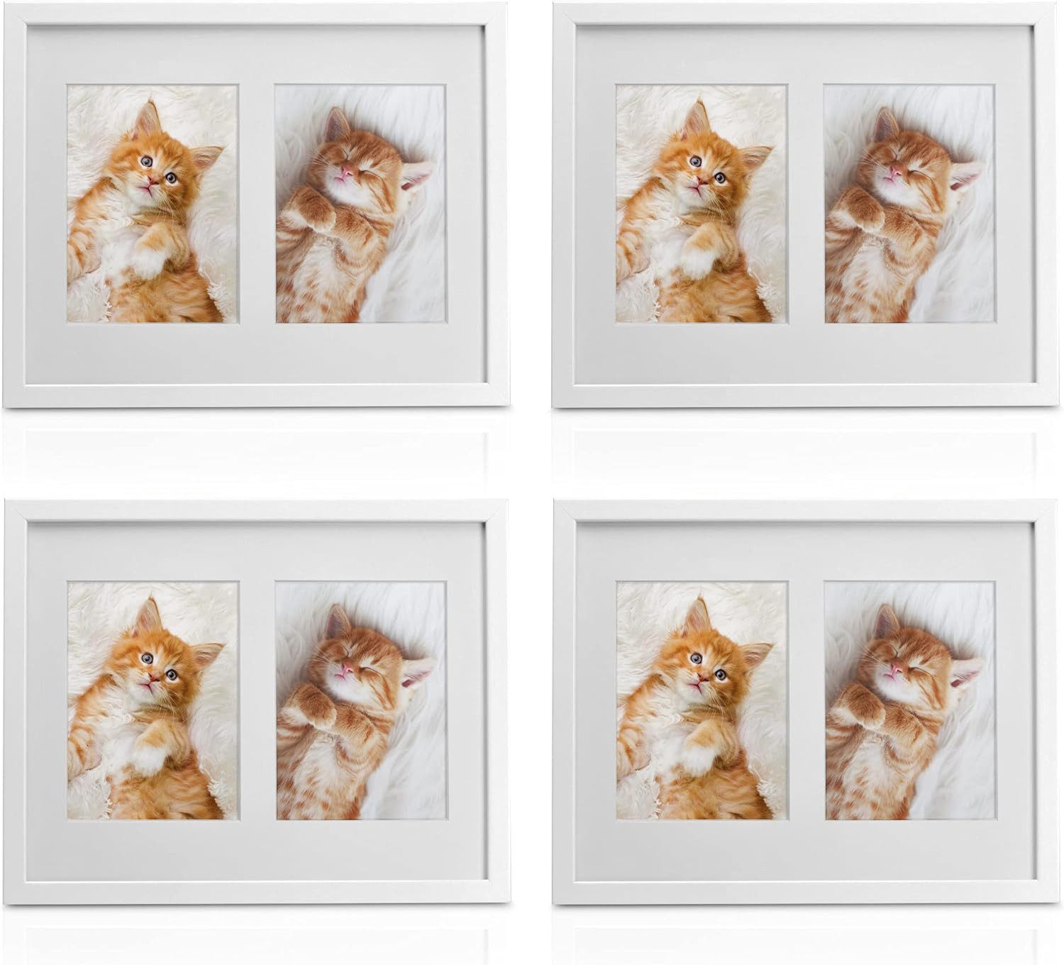 bomoe Bilderrahmen 4x Bilderrahmen Collage für 2 Fotos Galeria, 13x18cm, Weiß, Kunststoffglas, Metall-Aufhängung & Passepartout Multirahmen Holz