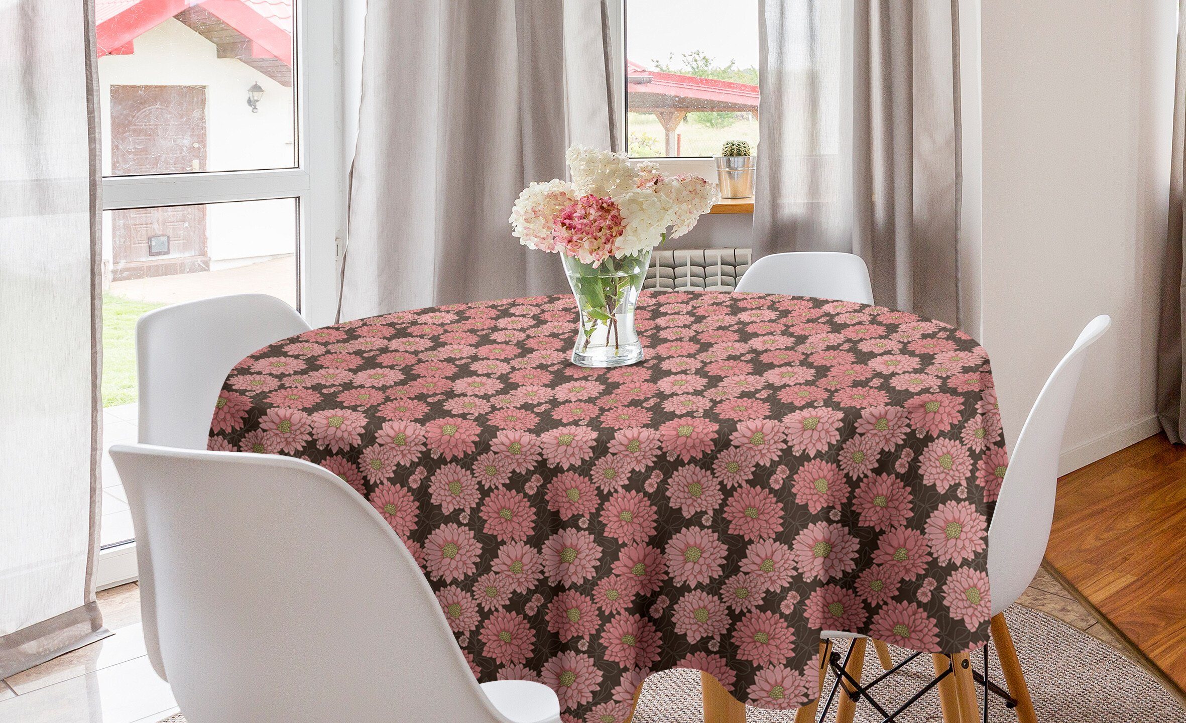 Abdeckung Kreis Blumen Tischdecke Esszimmer Küche Blühende Dekoration, für Tischdecke Chrysanthemen Abakuhaus