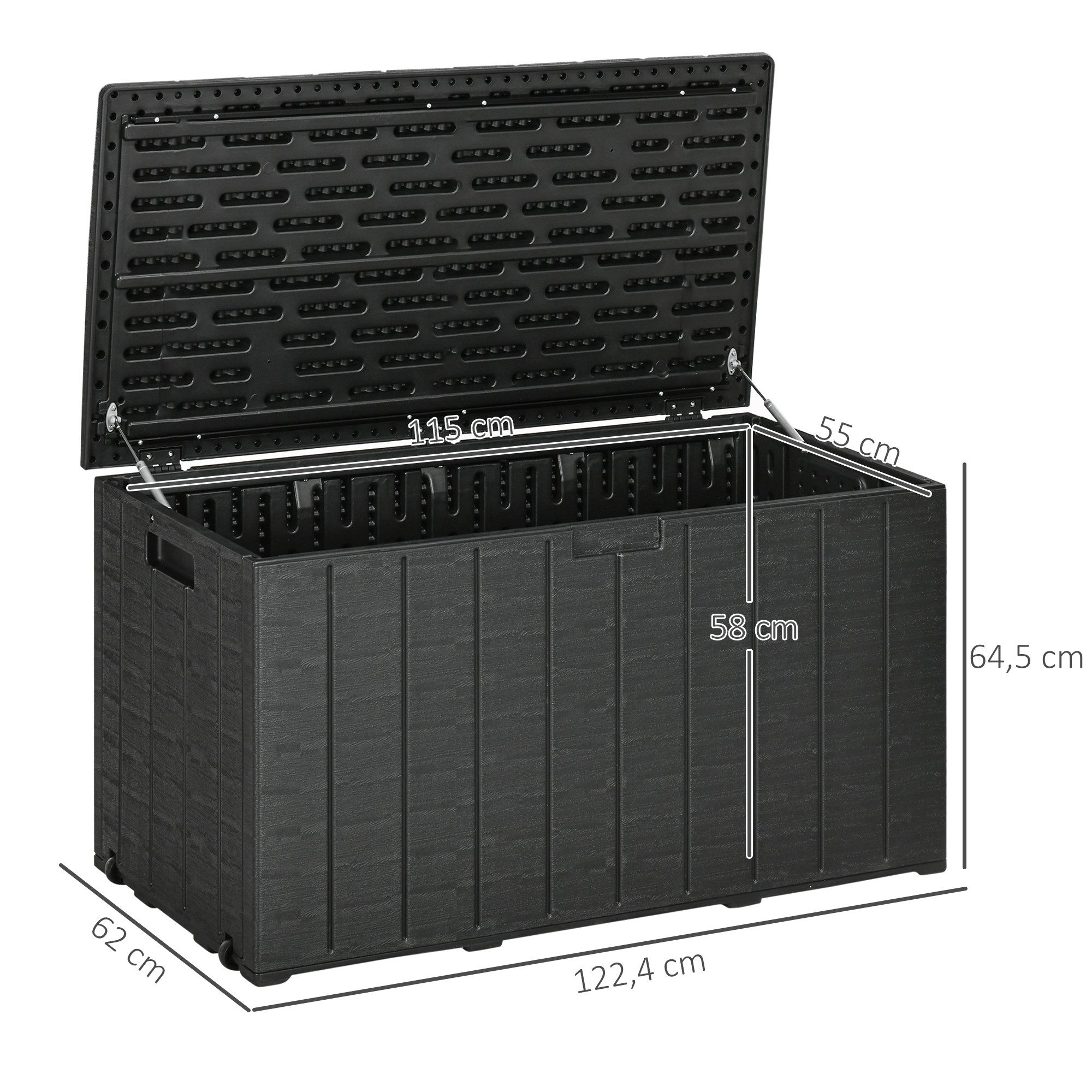 Outsunny Gartenbox mit Rollen, Griffmulden (doppelwandiger Wasserdicht Kissenbox, 1 St., UV-beständig Auflagenbox), für Balkon Terrasse