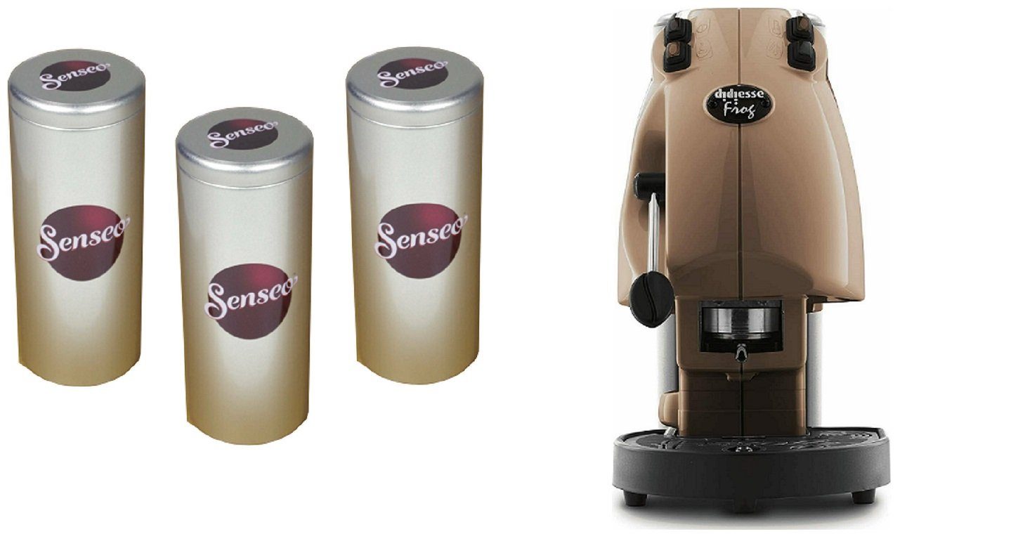 Philips Senseo Kaffeedose Premium für je Espressomaschine, Braun 20 Kaffeepads 1,5 INKLUSIVE l Paddose Revolution, 3 hochwertige Frog Didiesse Metalldosen