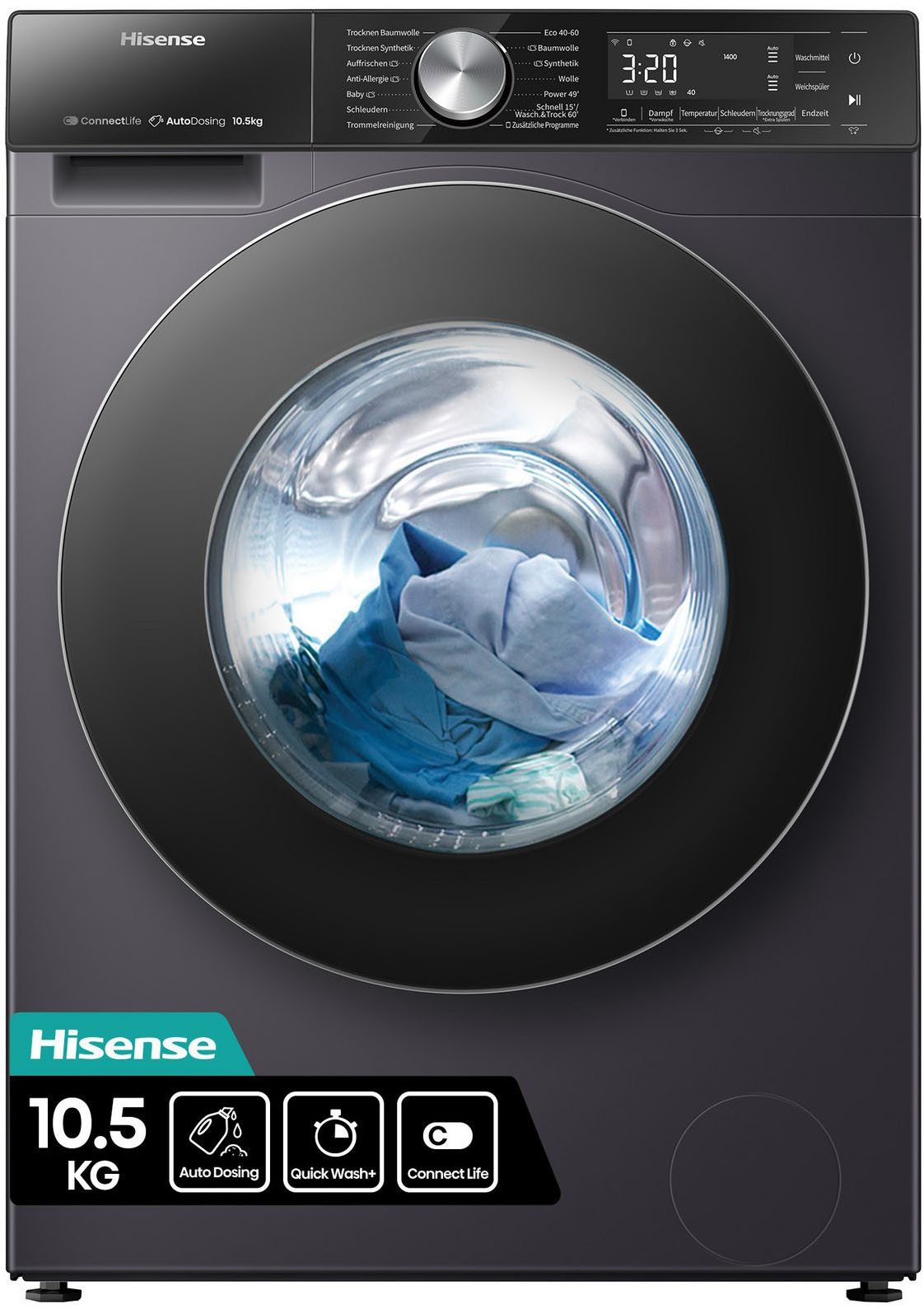 Hisense Waschmaschine 5S Serie WF5S1045BB, 10,5 kg, 1400 U/min, AutoDosing
