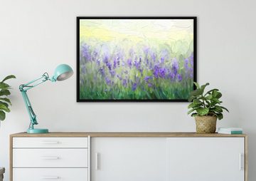 Pixxprint Leinwandbild Wunderschönes Lavendelfeld, Wanddekoration (1 St), Leinwandbild fertig bespannt, in einem Schattenfugen-Bilderrahmen gefasst, inkl. Zackenaufhänger