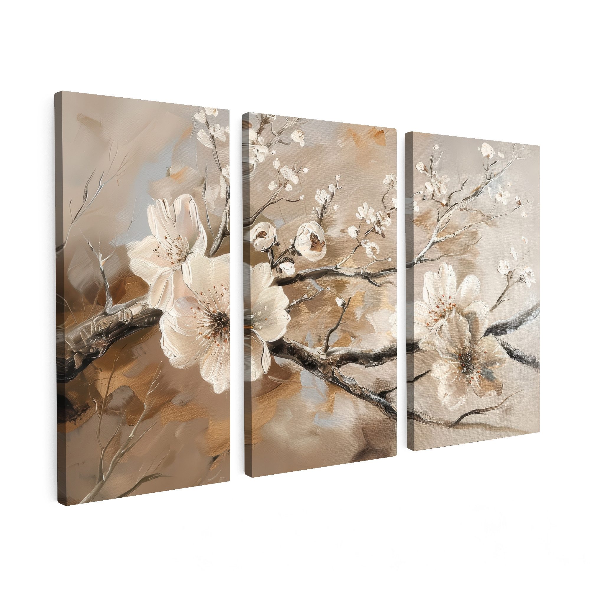 MuchoWow Leinwandbild Blüte - Beige - Abstrakt - Blumen, Fotodruck (3 St), günstig online kaufen