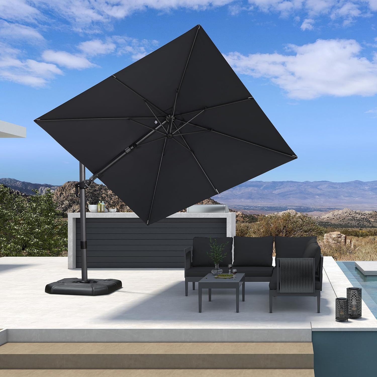 PURPLE LEAF Sonnenschirm Quadratischer, Neigbarer Ampelschirm mit Schirmständer, LxB: 300,00x300 cm, 360°Rotation, Sonnenschutz UV50+, für Garten, Terrasse, Pool