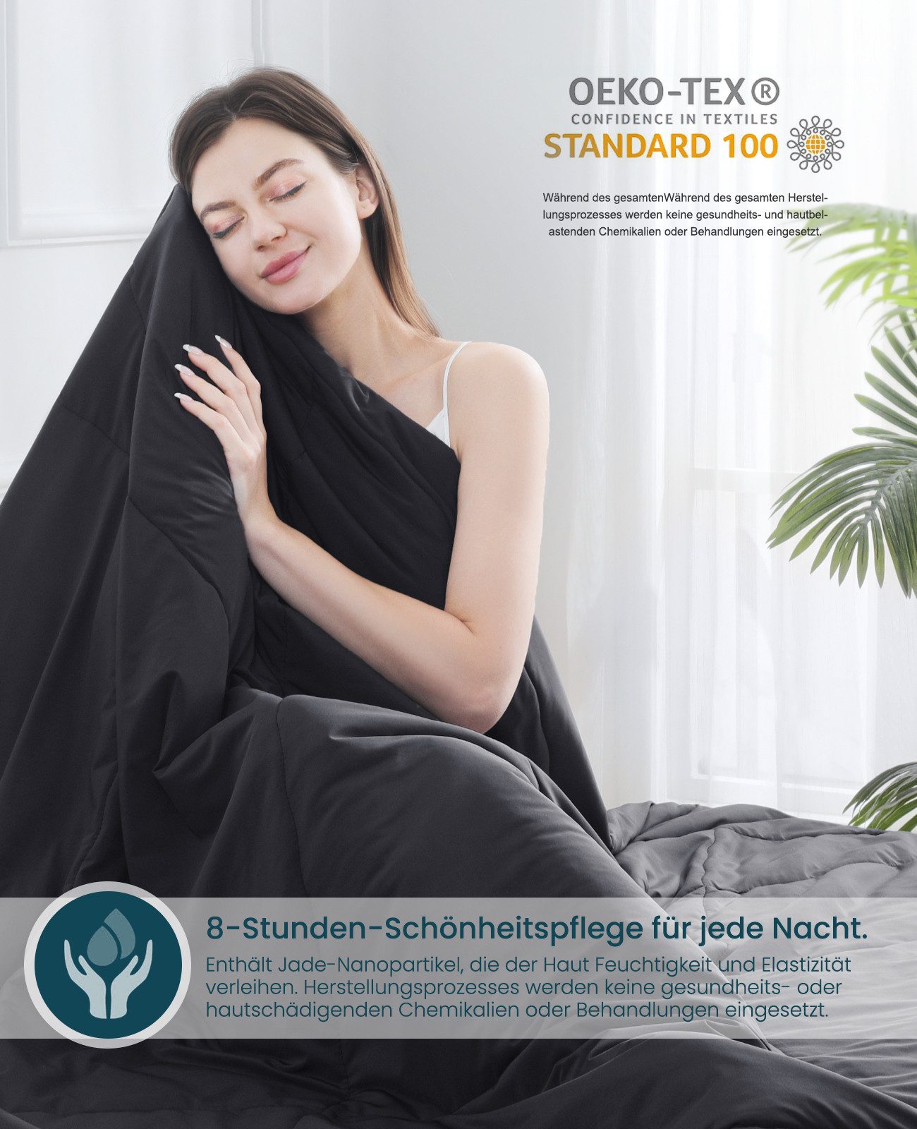 Elegear Sommerbettdecke Sommerdecke kühldecken mit kuehlung bettdecke ohne bezug nutzbar 220cm, Füllung: DARCON 3D-Hohlfasern + Jade-Masterbatch, Bezug: 100% Ar – Bild 4 von 5