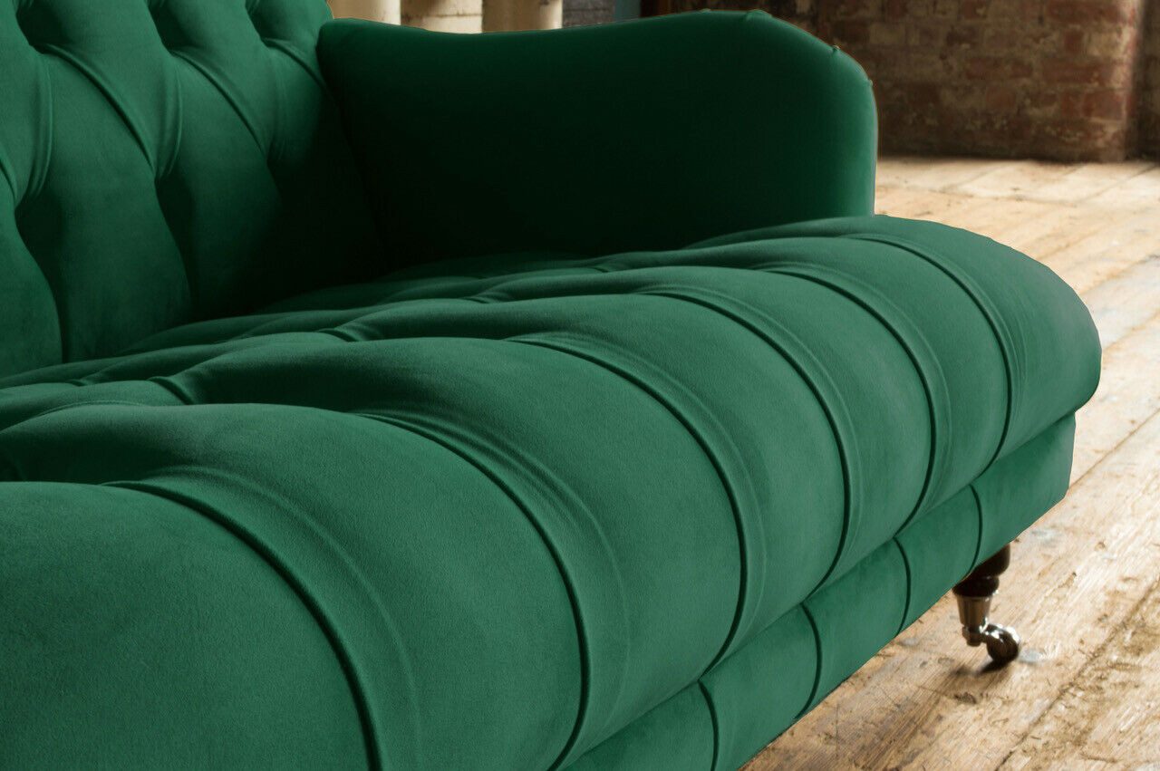 Xlmoebel Chesterfield-Sofa Zweisitzer Chesterfield Sofa in grünem Leder mit Polsterung, Hergestellt in Europa