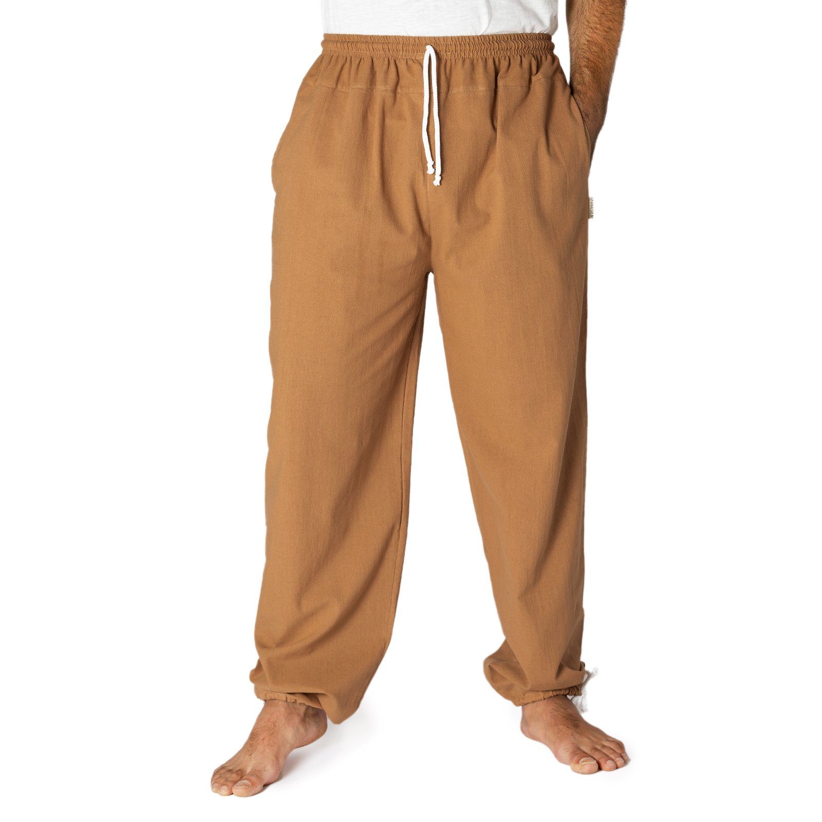 PANASIAM Wellnesshose E-Pants leichte Unisex Bundhose aus weicher Baumwolle für Damen und Herren Freizeithose mit Tunnelzug Relaxhose bequeme Sommerhose Braun