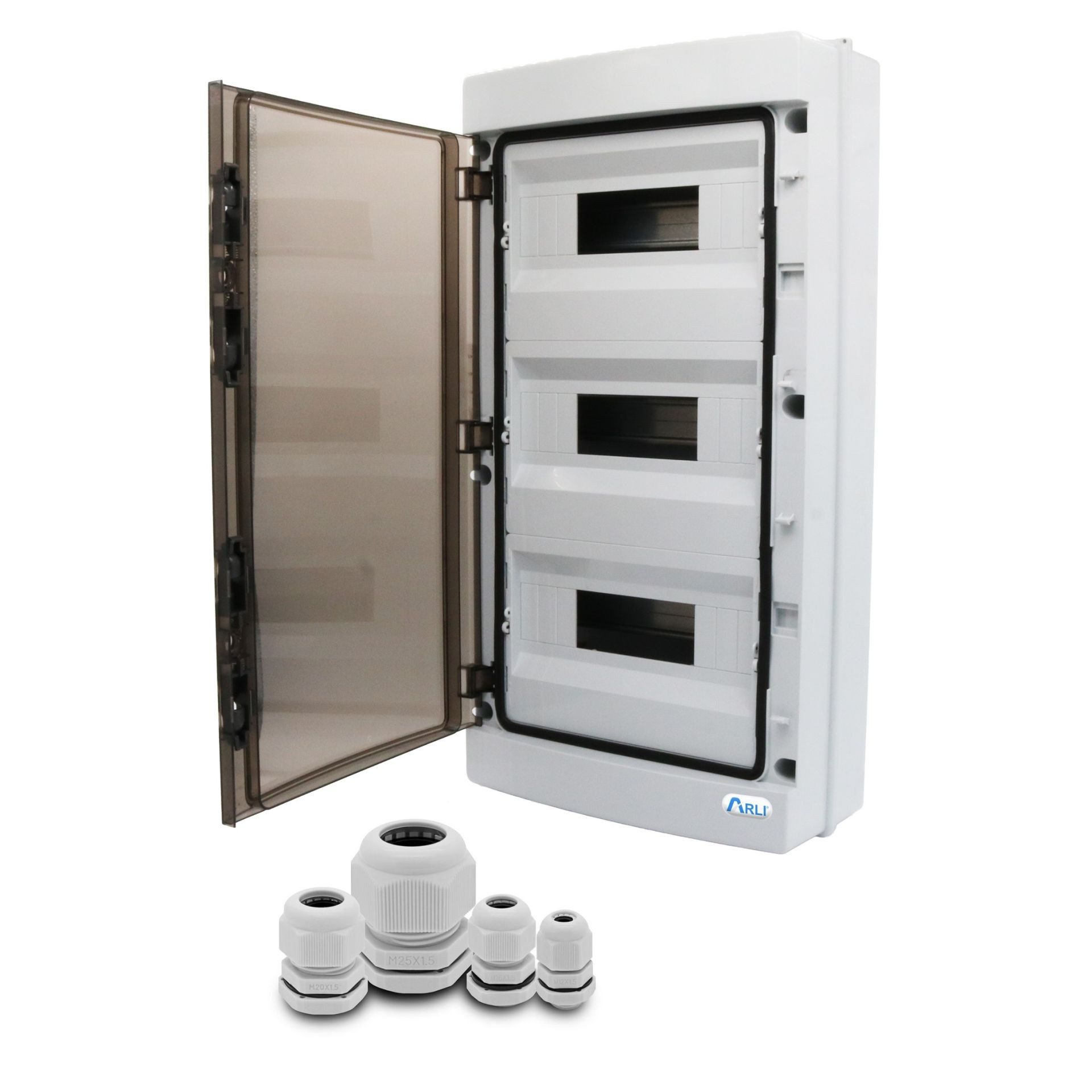ARLI Verteilerbox Sicherungskasten IP65 Aufputz Verteilerkasten Feuchtraumverteiler, (Anzahl Module, 36-tlg), Anzahl Module nach Auswahl inkl. Kabelverschraubungen