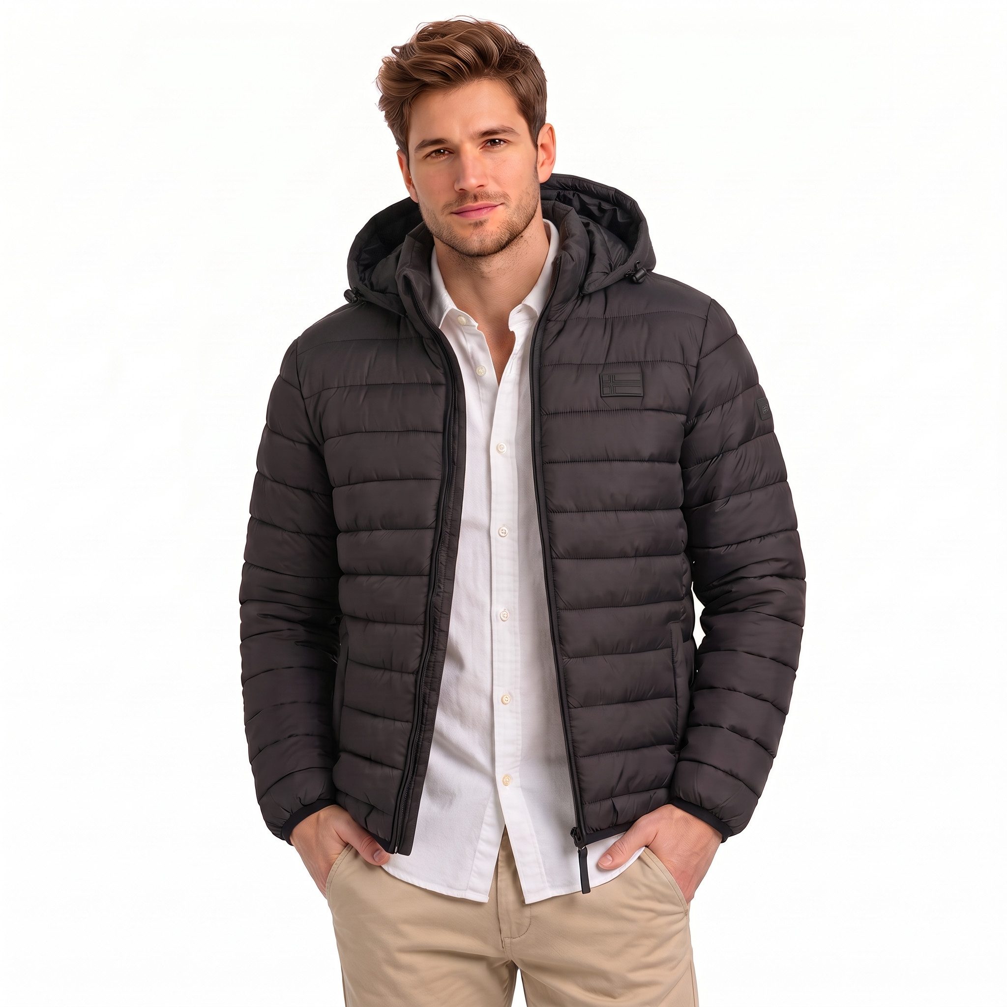Geographical Norway Steppjacke Hochwertige Outdoorjacke Steppjacke mit Kapuze (1-St) Steppjacke Mit Kapuze Herbst Übergangs Jacke