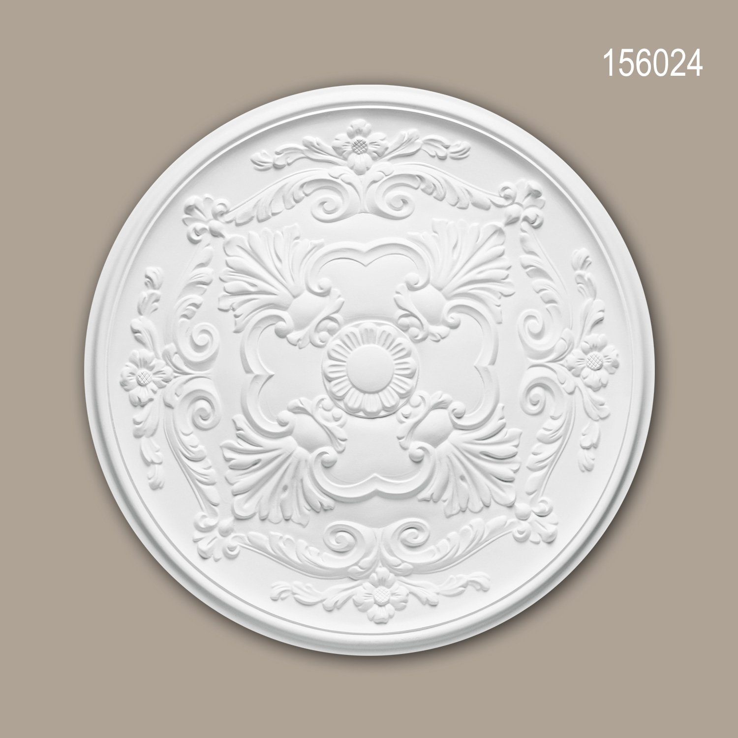 Profhome Decken-Rosette 156024 (Rosette, 1 St., Deckenrosette, Medallion, Stuckrosette, Deckenelement, Zierelement, Durchmesser 49,6 cm), weiß, vorgrundiert, Stil: Neo-Empire