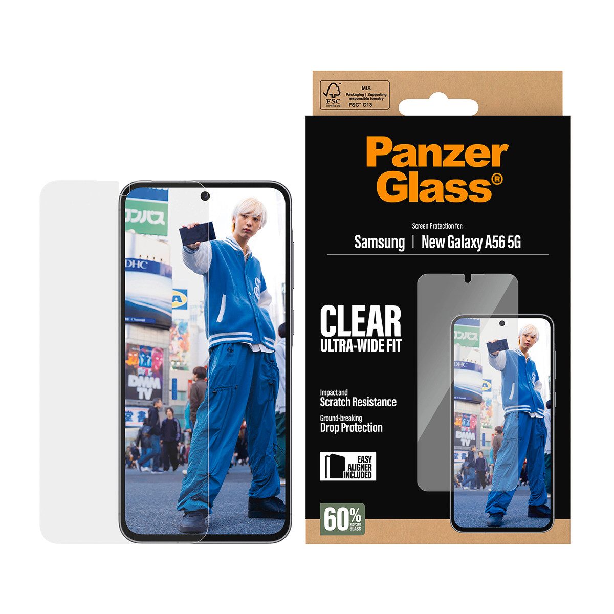 CARE by PanzerGlass Displayschutzglas Ultra-Wide Fit Screen Protector für Samsung Galaxy A57, Displayschutzfolie, Schutzfolie, Bildschirmschutz, kratz- & stoßfest