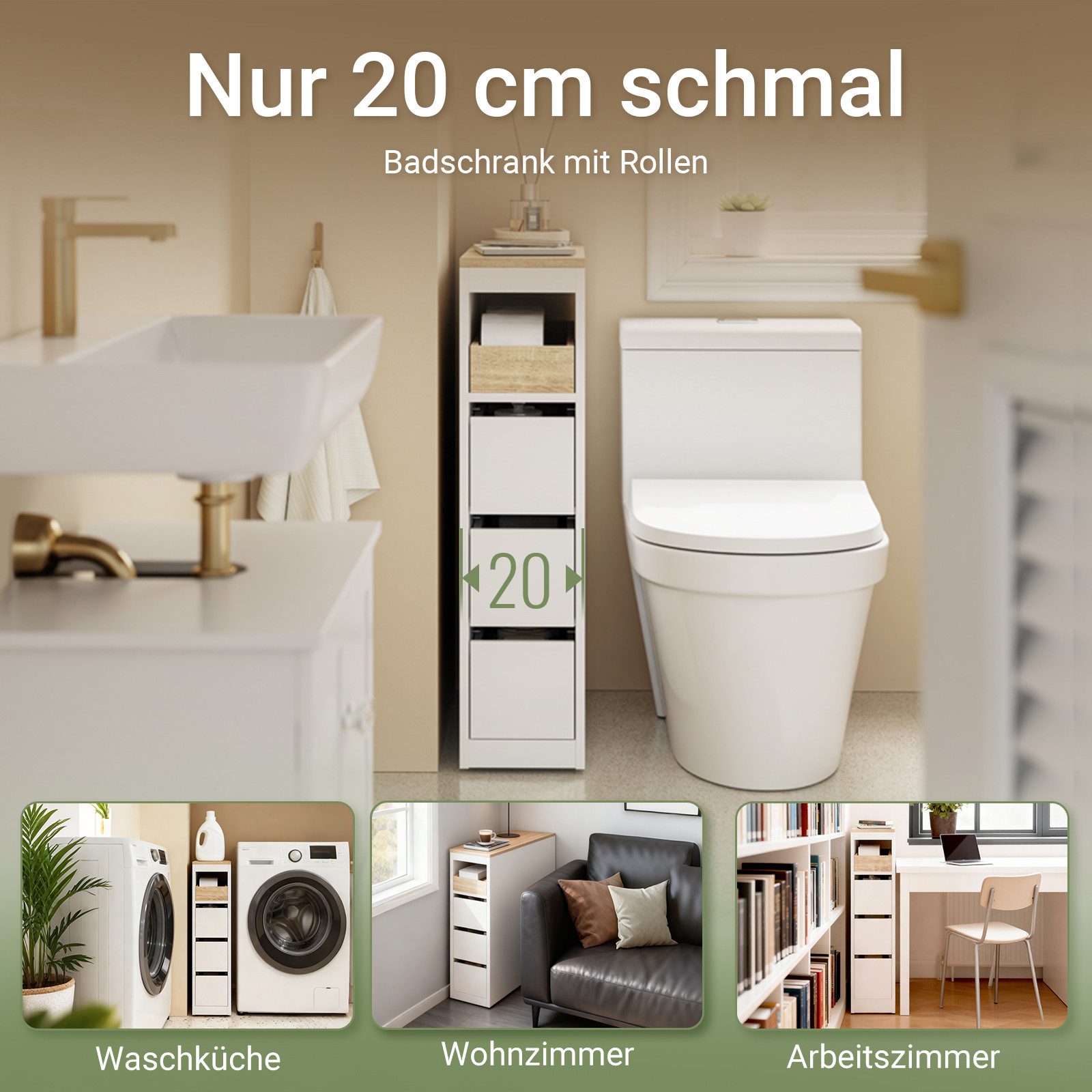 SoBuy Küchenwagen BZR54-II, Küchenschrank mit Schubladen, Nischenschrank Küchenregal, Badezimmerschrank Beistellwagen Nischenwagen, 4 Ebenen, auf Rollen – Bild 4 von 5