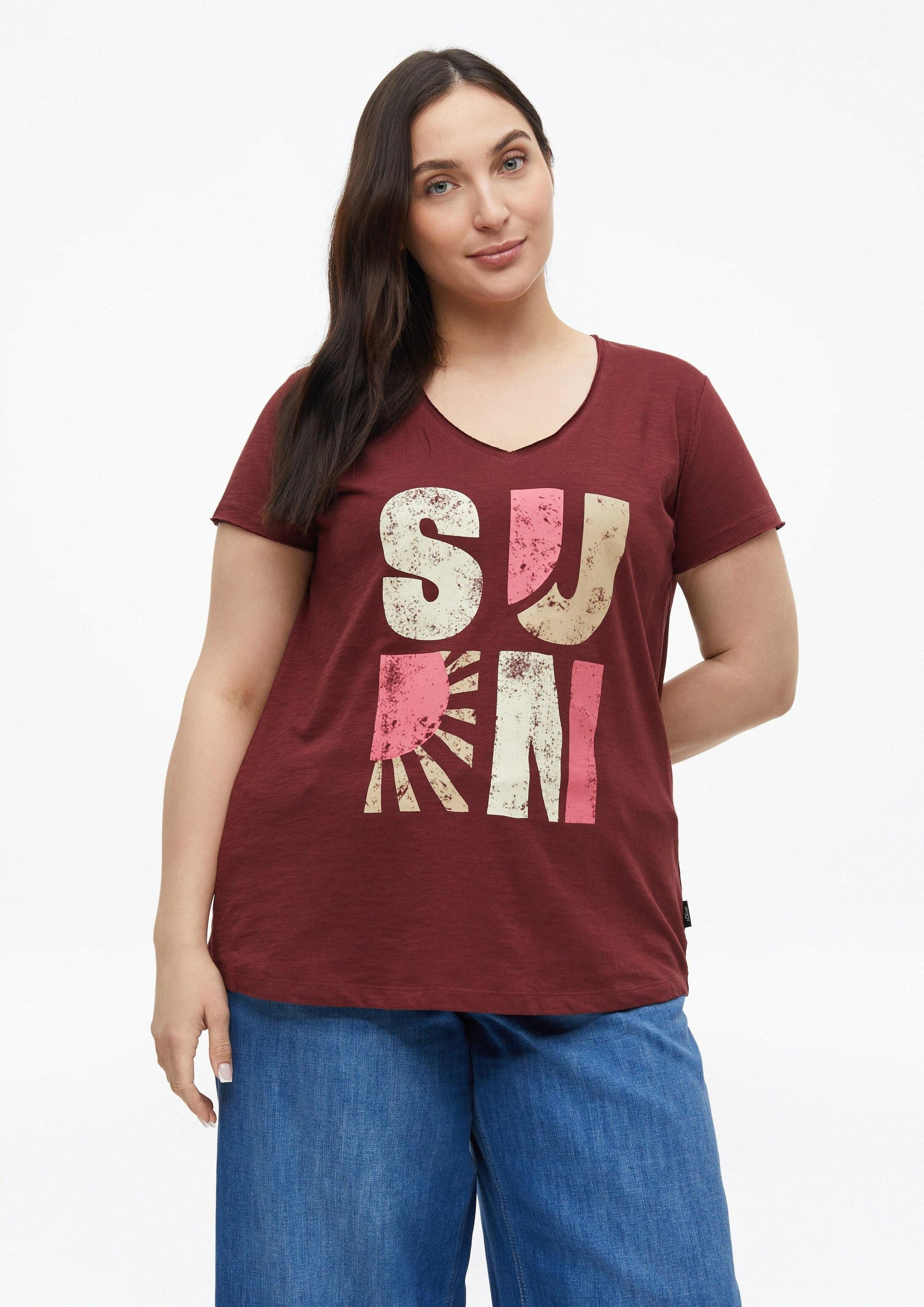 s.Oliver Kurzarmshirt T-Shirt T-Shirt mit offenen Kanten in Flammgarnstruktur