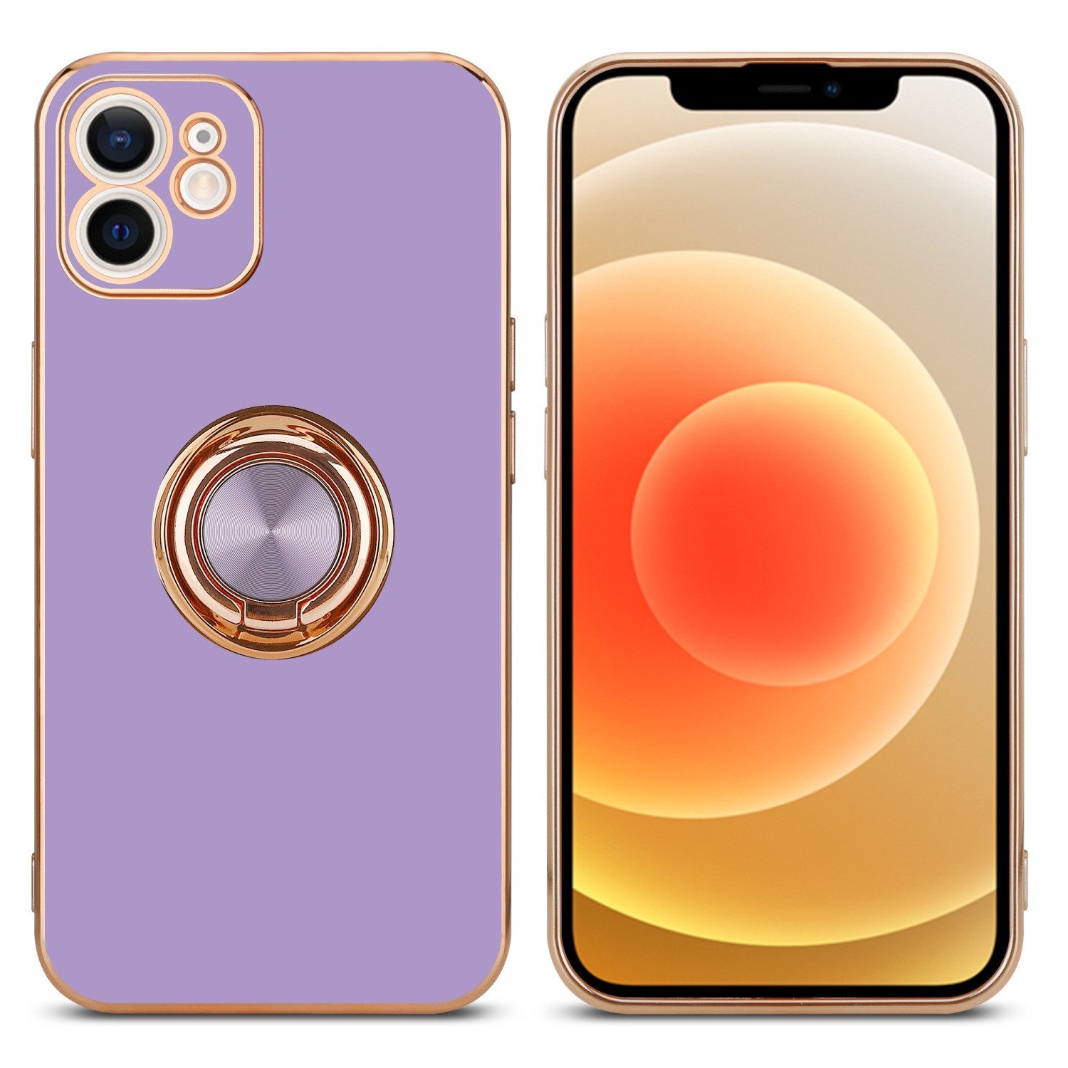 Cadorabo Handyhülle für iPhone 12 Hülle Apple iPhone 12, Schutzhülle - TPU Silikon Hülle - mit Kameraschutz und Ring