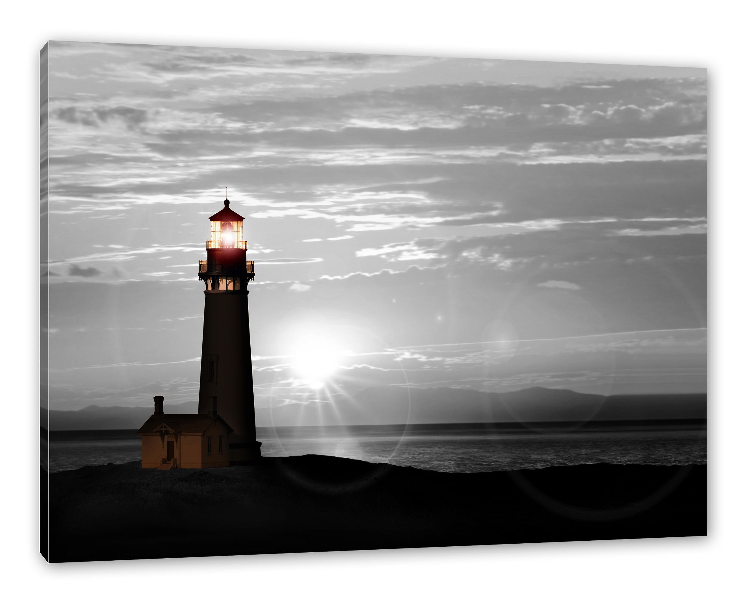 Pixxprint Leinwandbild Leuchtturm im Zackenaufhänger St), inkl. Sonnenuntergang (1 fertig bespannt, Sonnenuntergang, Leinwandbild im Leuchtturm