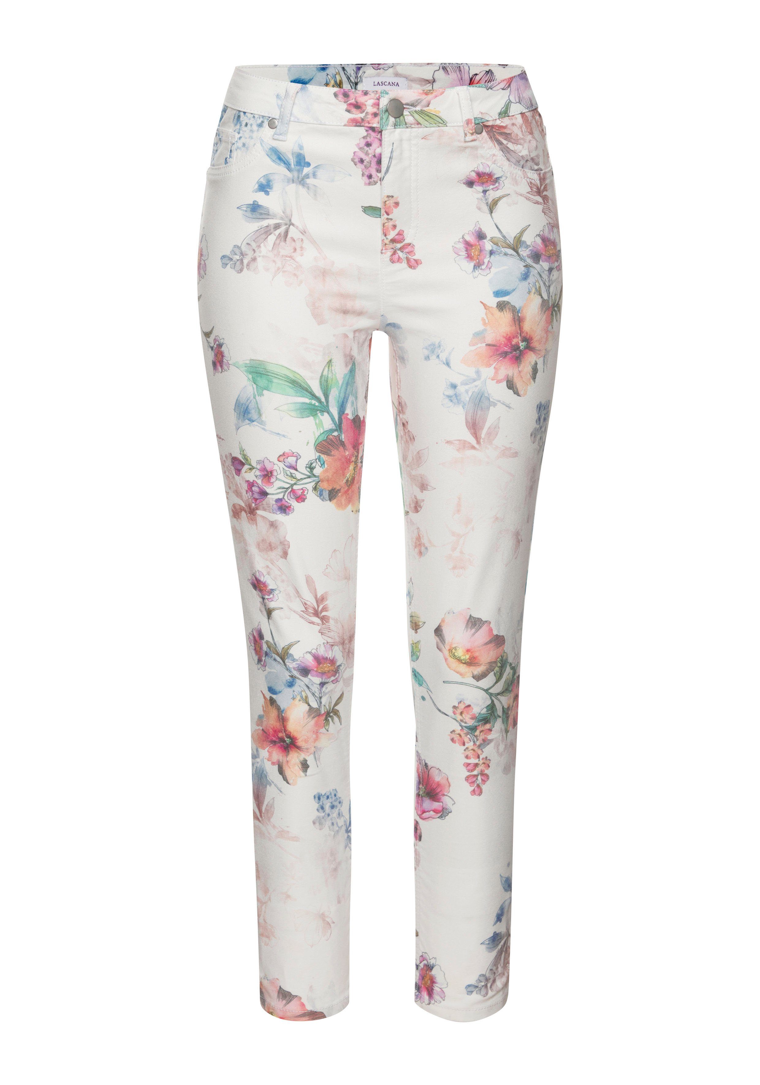 LASCANA 7/8-Jeggings mit Blumenprint, Skinny Jeans aus elastischem Baumwoll-Mix