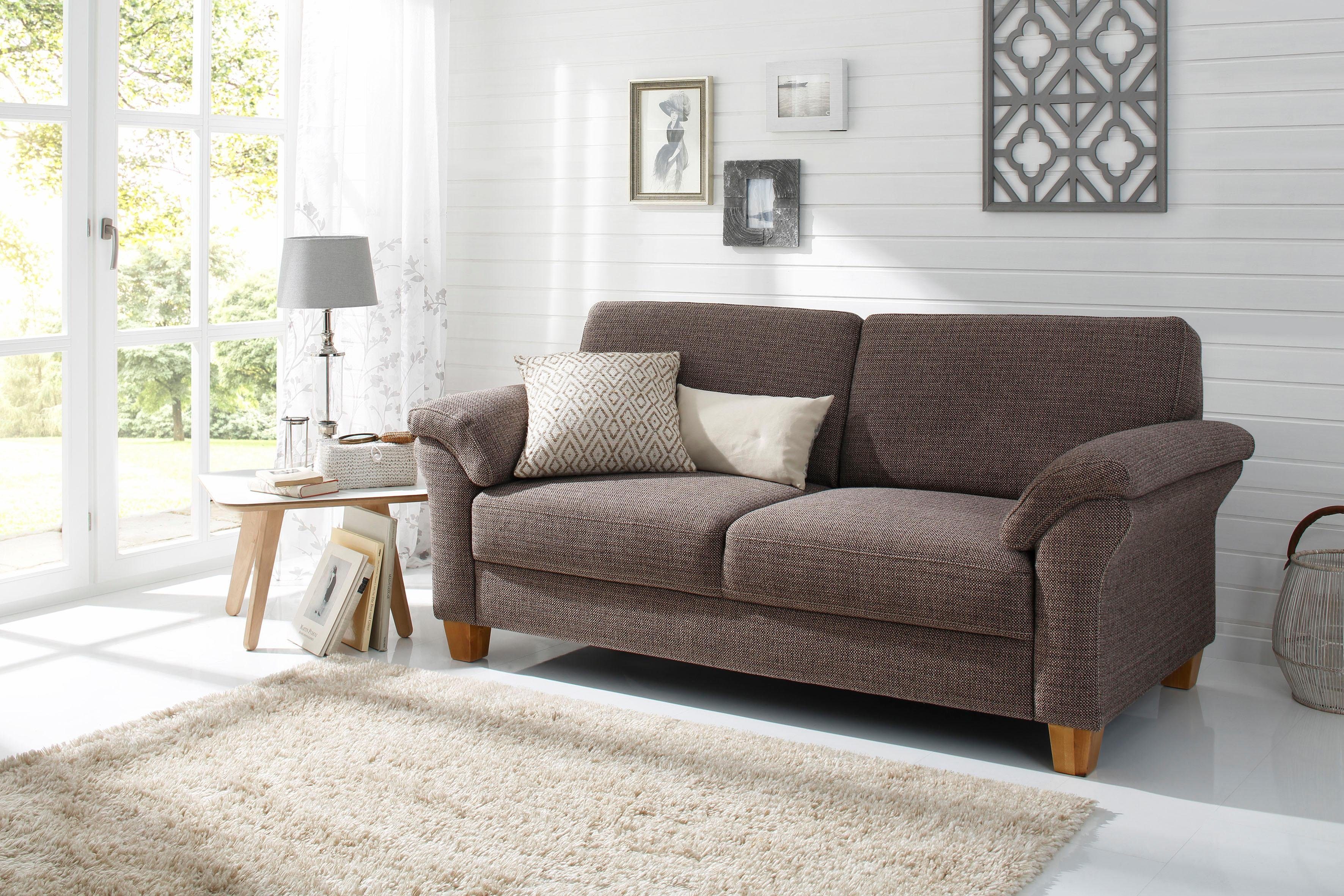 OTTO home 3-Sitzer Borkum, B: 186 cm, Federkern, Komfortsitzhöhe 46 cm, Landhausstil, Holzfüße, Kopfstützen nachrüstbar