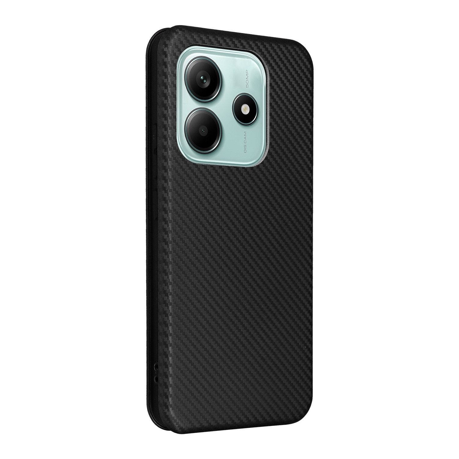 Wigento Smartphone-Hülle Für Xiaomi Redmi Note 14 4G Carbon Faser Design Schutz Hülle Schwarz, Carbon Faser Flip Schutzhülle mit Kartenfach und Ständer