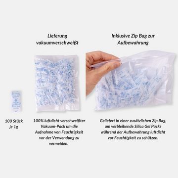 Lens-Aid Granulat-Luftentfeuchter Silica Gel Trockenmittel 1g, 5g oder 10g Beutel, Kieselgel staubdicht