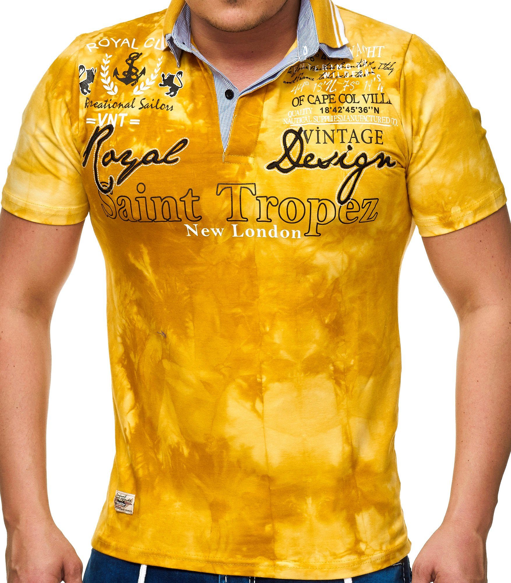 L.gonline Poloshirt Herren Polo Shirt Royal Design, Washed Shirt, Kurzarm Herrenshirt, (Packung, 1-tlg) mit, Frontprint, mit Logoprint