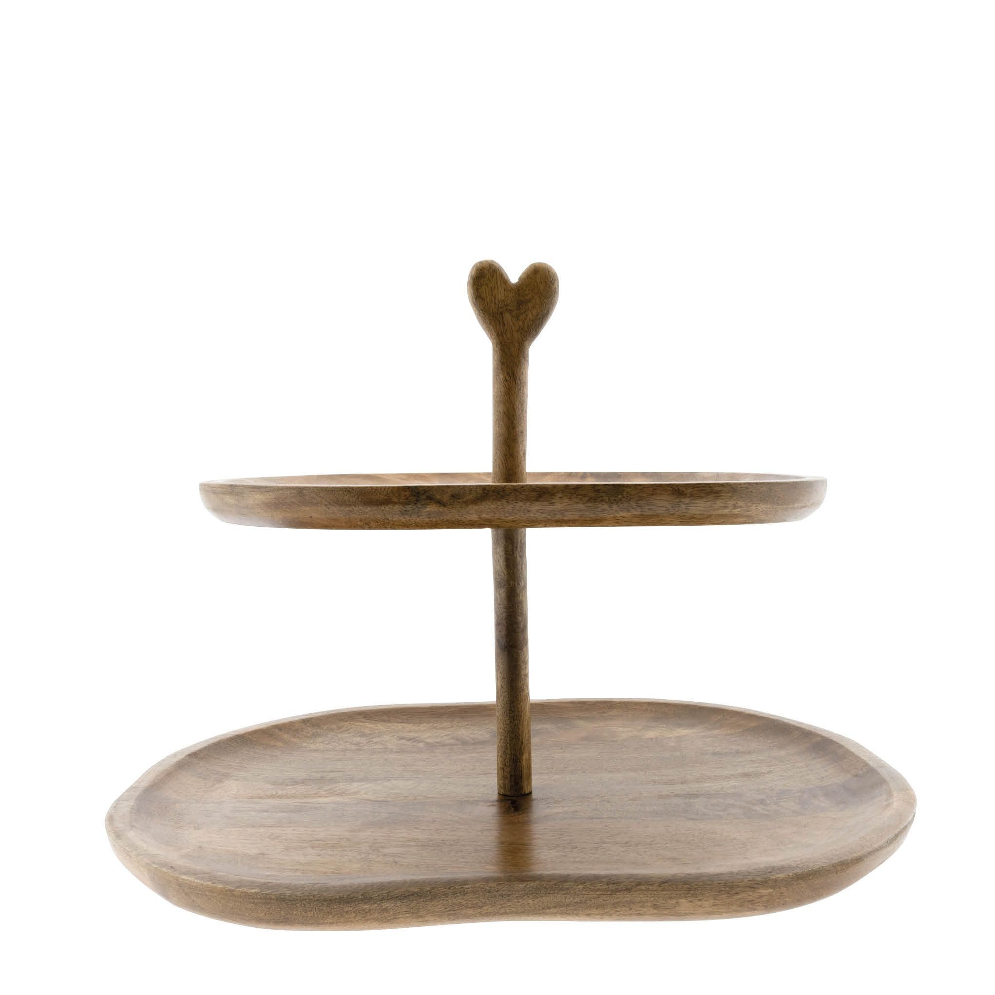 Bastion Collections Etagere 2-stufig Holz Natur Servierständer Oval, Herz Griff