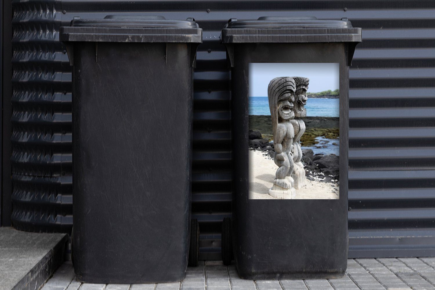 (1 Hawaii Statuen am MuchoWow Abfalbehälter Mülleimer-aufkleber, Sticker, St), Container, Mülltonne, Strand Wandsticker von