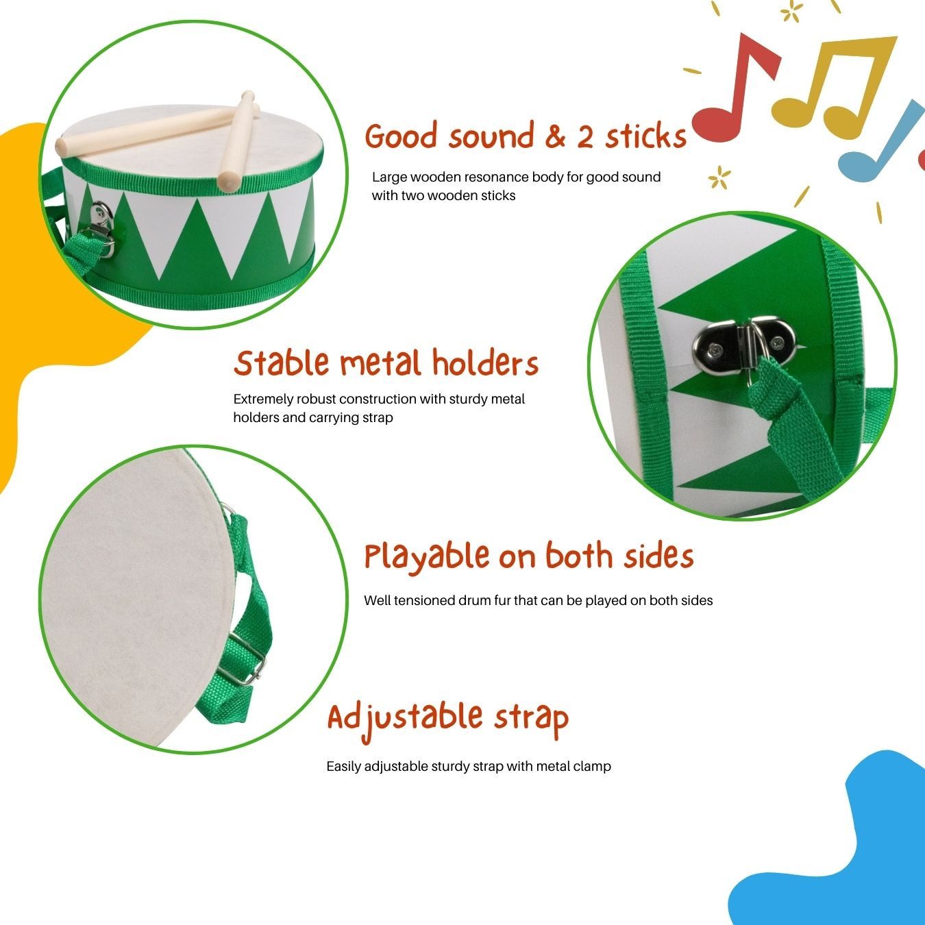 GICO Spielzeug-Musikinstrument Trommel für Kinder grün-weiss Kindertrommel günstig online kaufen