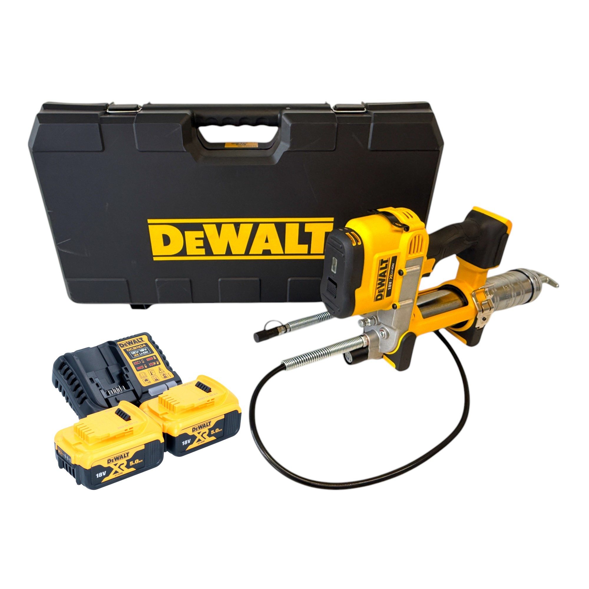 DeWalt Werkstattpresse DCGG 571 P2K Akku Fettpresse 18 V + 2x Akku 5,0 Ah + Ladegerät