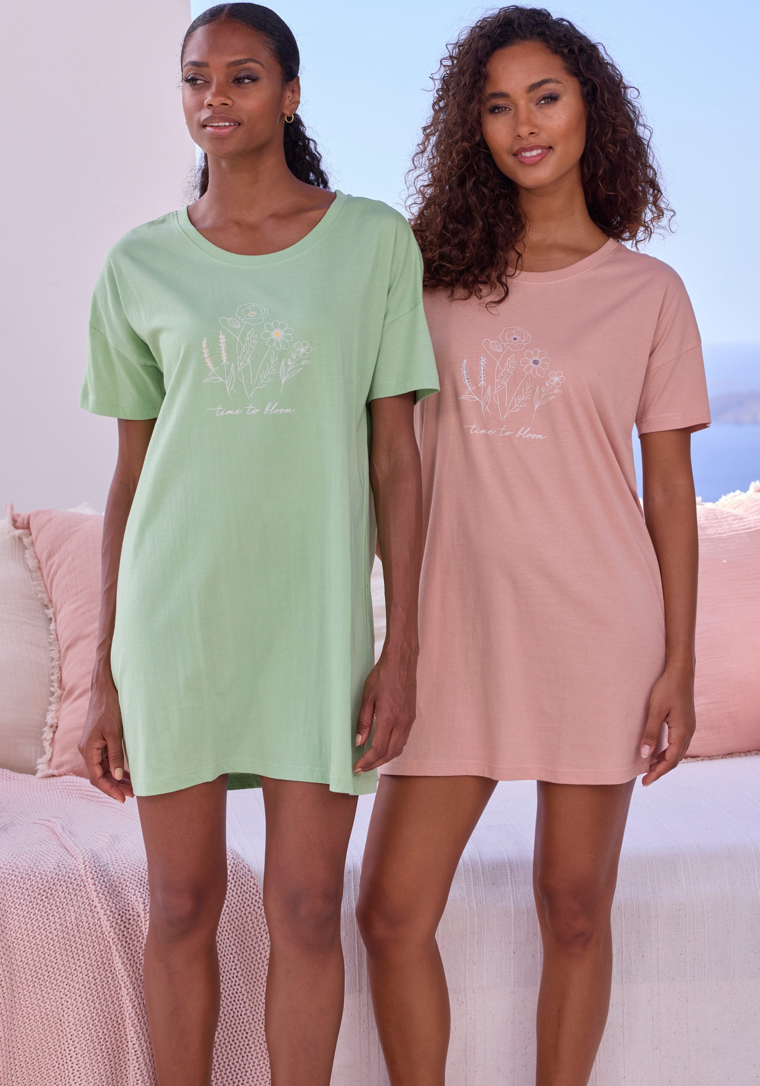 Vivance Dreams Bigshirt (Packung, 2 Stück) mit zart skizziertem Frontdruck