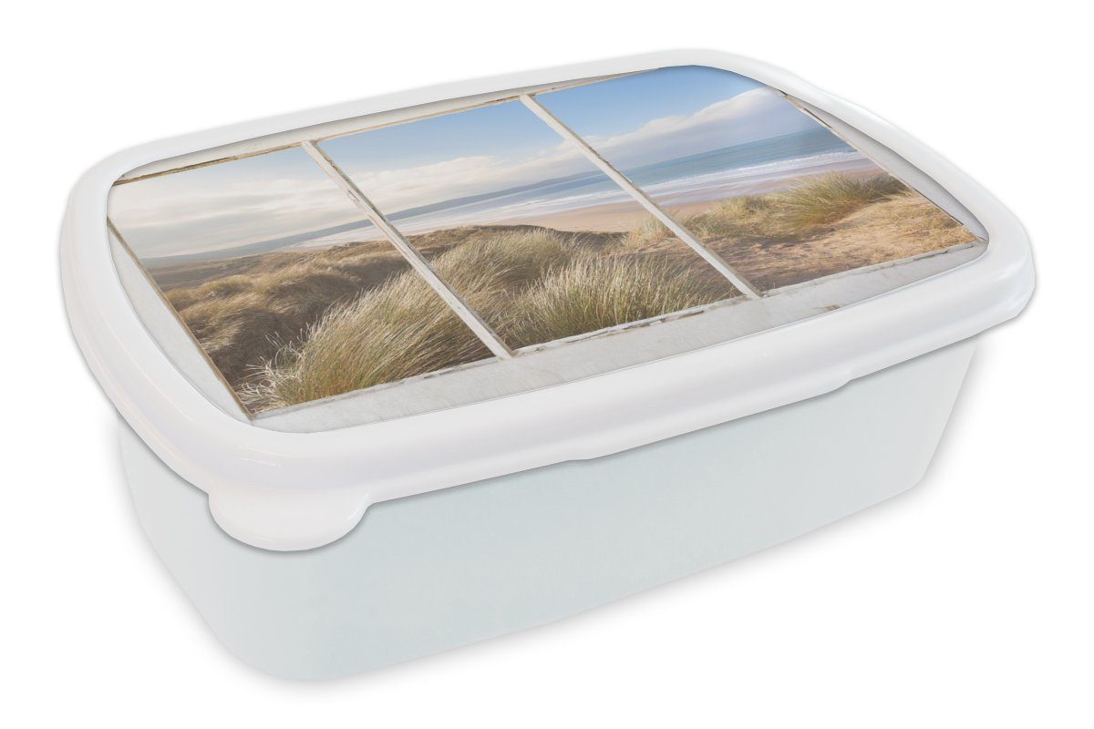 Mädchen und Brotdose, - Aussicht Kinder für für und Erwachsene, MuchoWow Brotbox - weiß Lunchbox Strand Kunststoff, Meer, Jungs (2-tlg),
