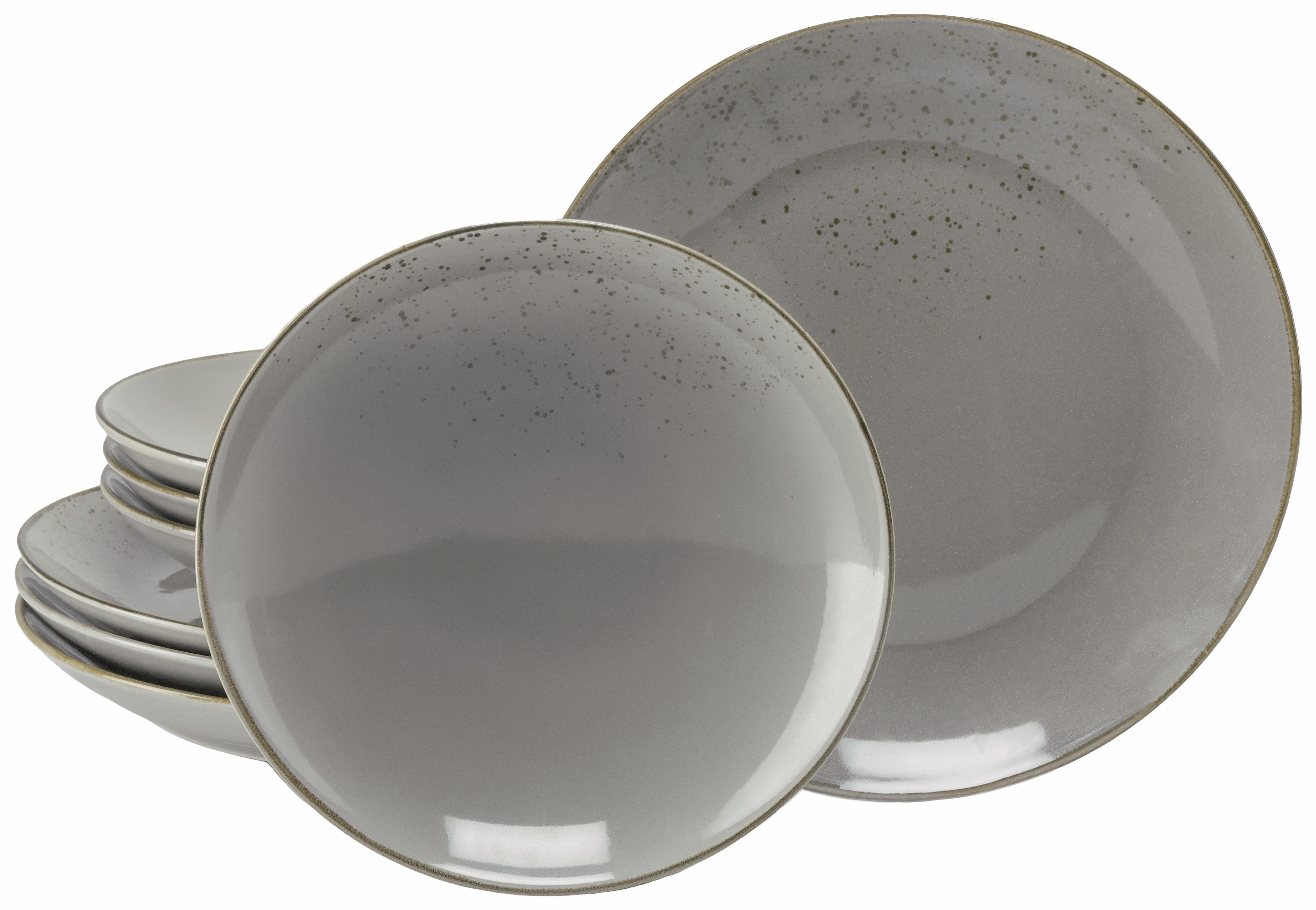 CreaTable Tafelservice Nature Collection, Service, Teller-Set, 8-tlg. (8-tlg), 4 Personen, Steinzeug, Handgemalte Sprenkel und Ränder, Reaktivglasur