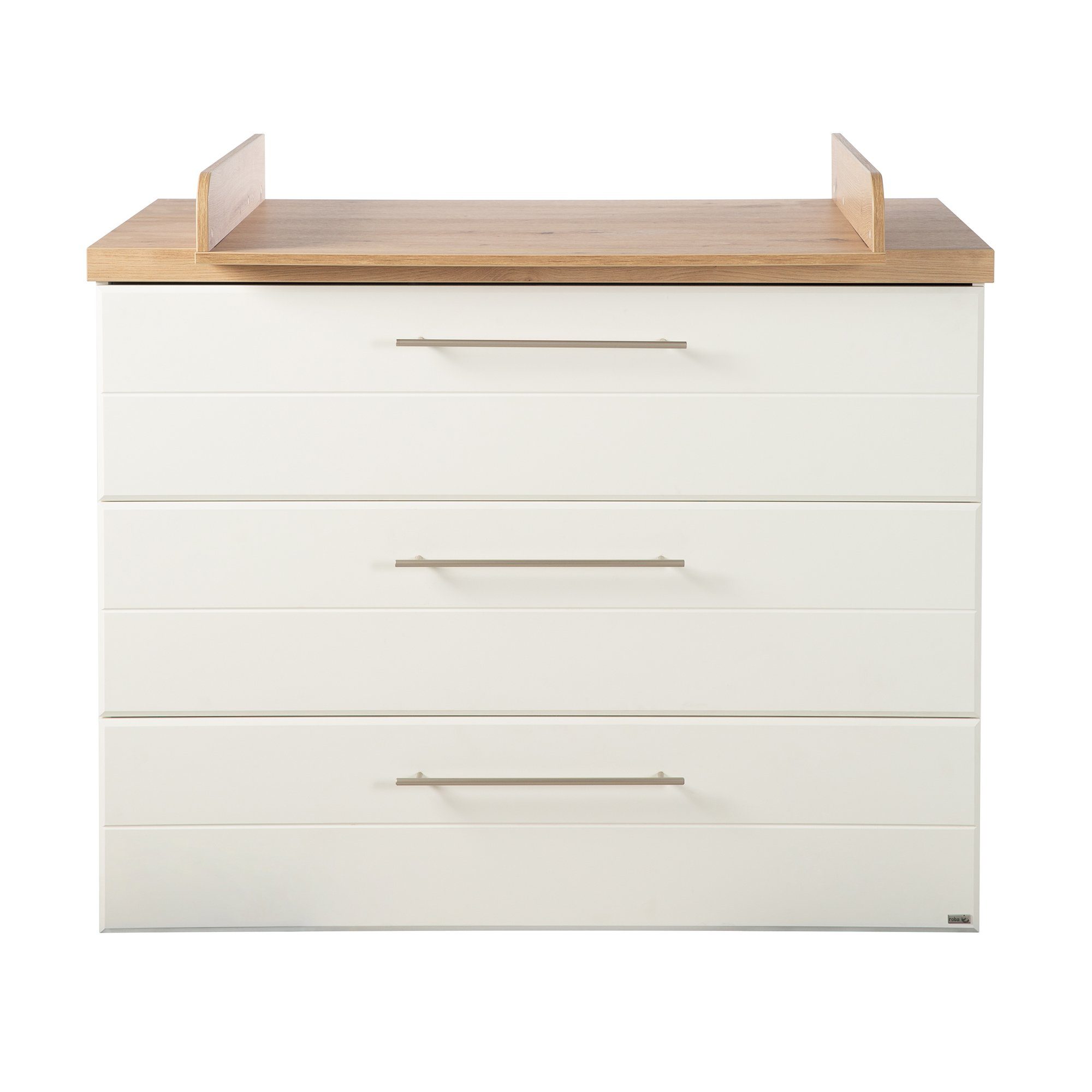 roba® Wickelkommode Nele, Wickeltisch inkl. Wickelaufsatz - 3 Schubladen - Weiß / Holz Dekor