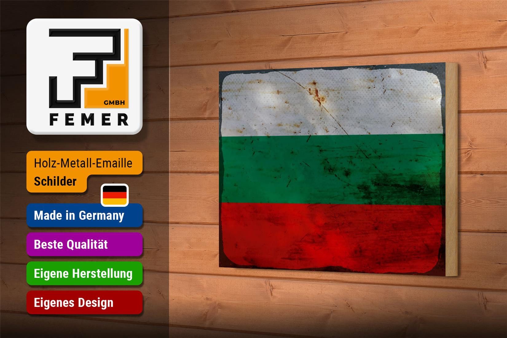 Femer GmbH Holzbild Flagge Bulgarien 18x12 cm Flag Bulgaria Rost, Flaggen (1 St), Glatte Holzfaserplatte (MDF), vorn beschichtet