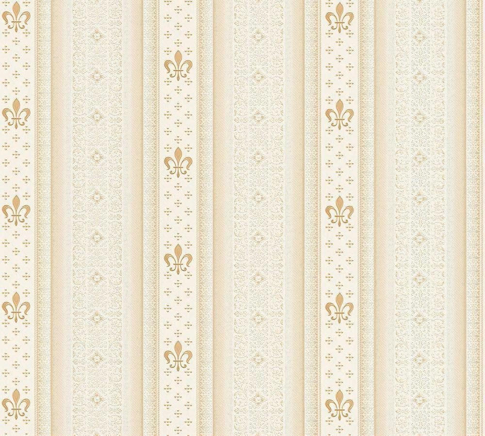 A.S. Création living walls Vliestapete Hermitage mit Ornamenten barock, glatt, gemustert, gestreift, glänzend, matt, ornamental, (1 St), Barocktapete Tapete Streifen beige